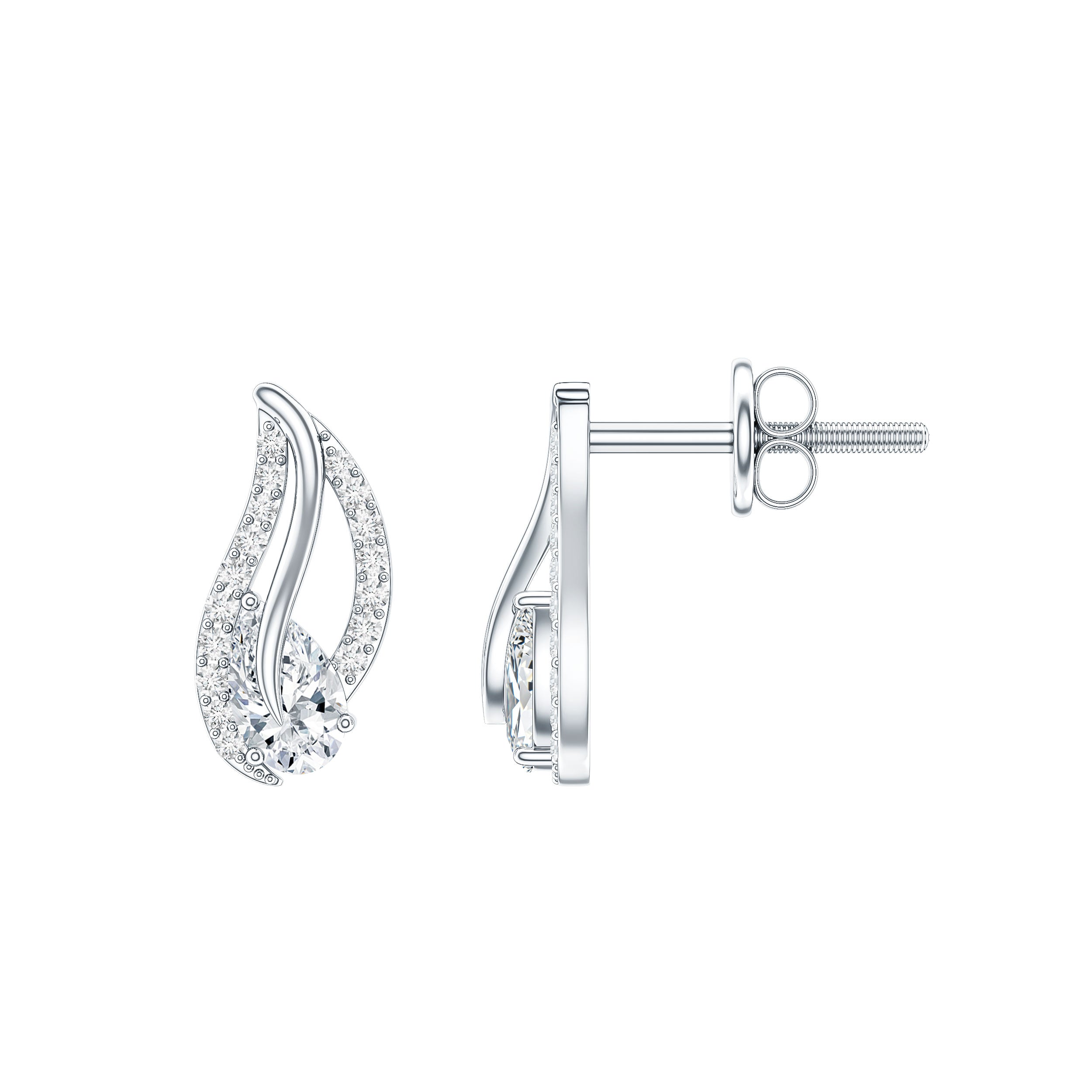 Certified Moissanite Leaf Stud Earrings with Screw Back D-VS1 - Rosec Jewels