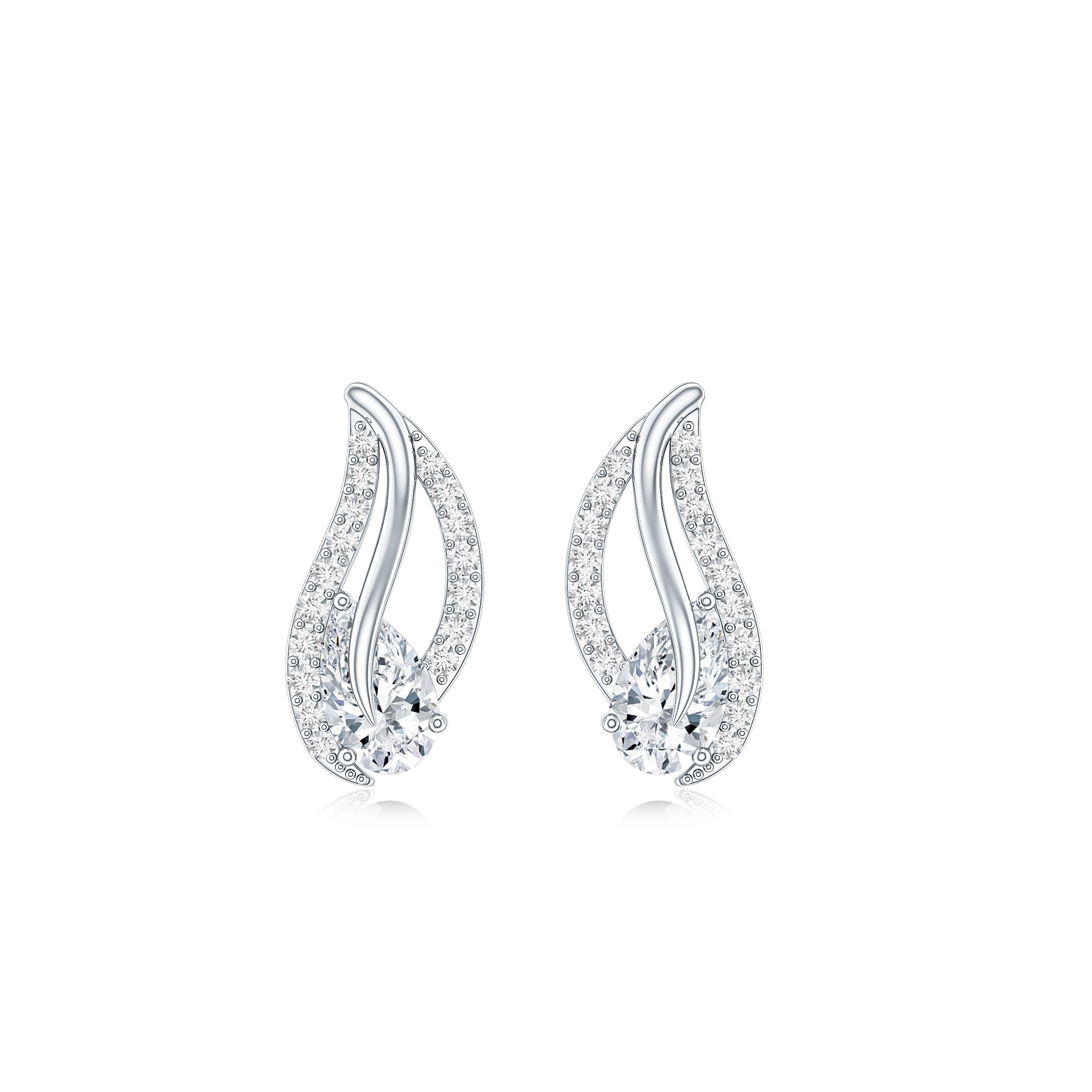 Certified Moissanite Leaf Stud Earrings with Screw Back D-VS1 - Rosec Jewels
