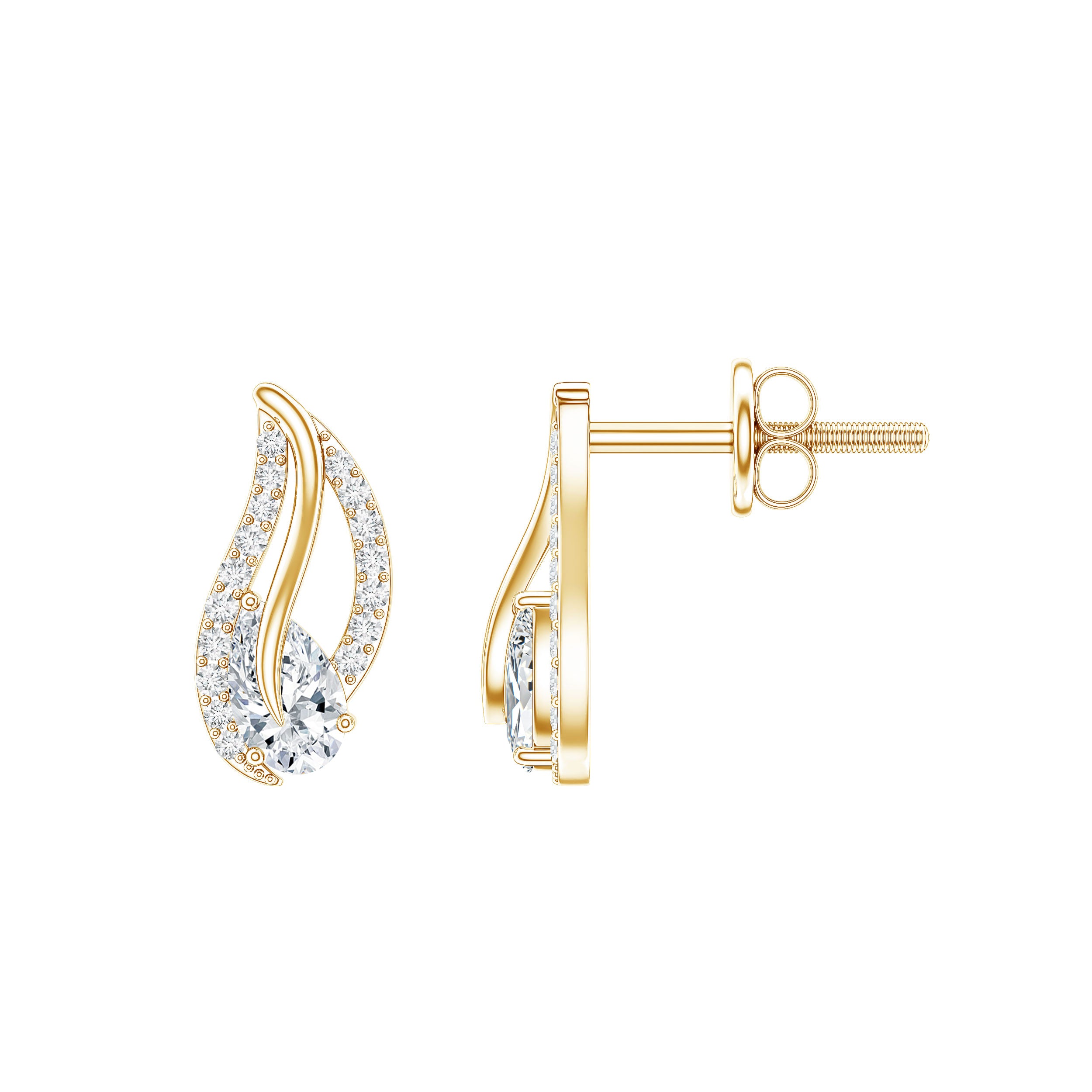 Certified Moissanite Leaf Stud Earrings with Screw Back D-VS1 - Rosec Jewels