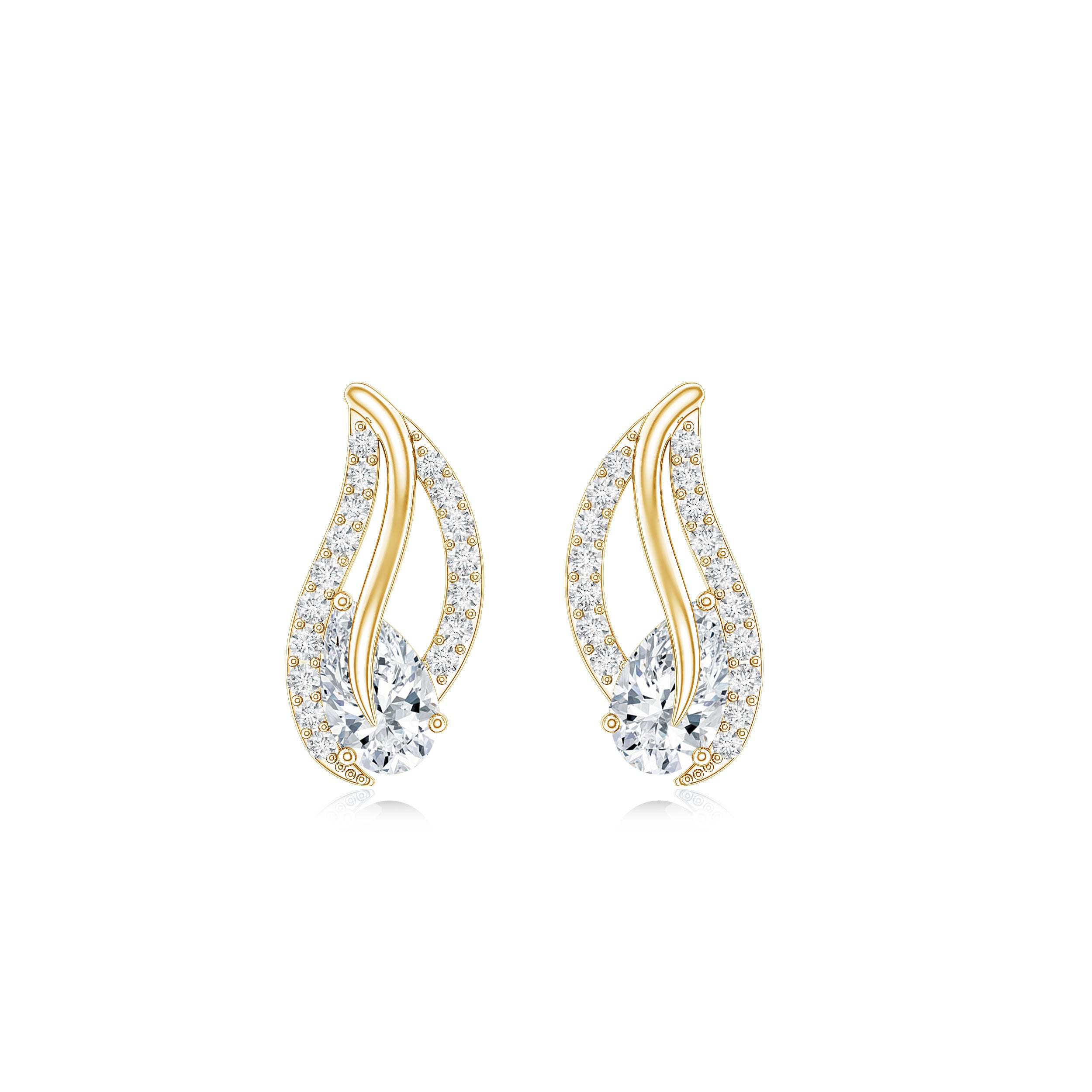 Certified Moissanite Leaf Stud Earrings with Screw Back D-VS1 - Rosec Jewels