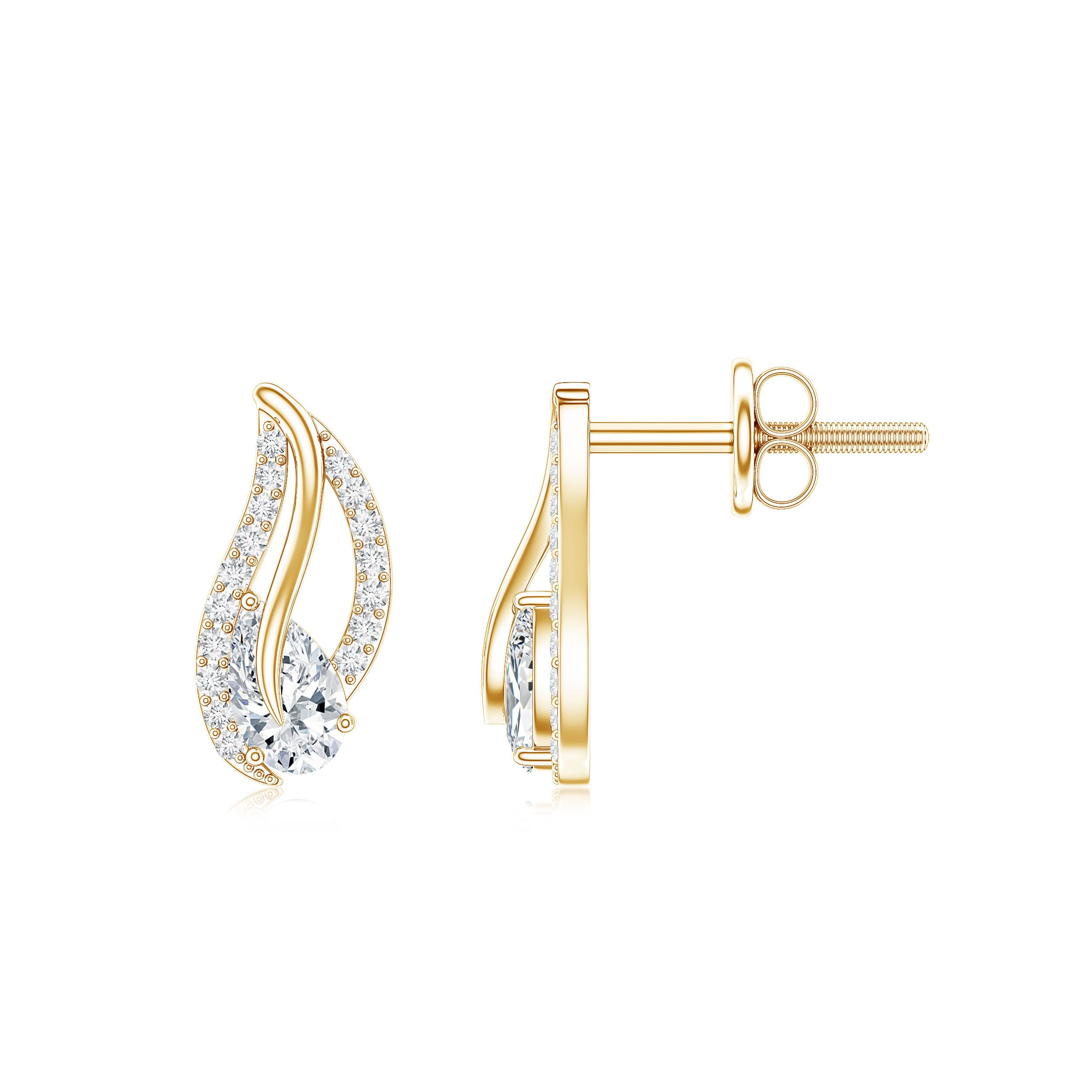 Certified Moissanite Leaf Stud Earrings with Screw Back D-VS1 - Rosec Jewels