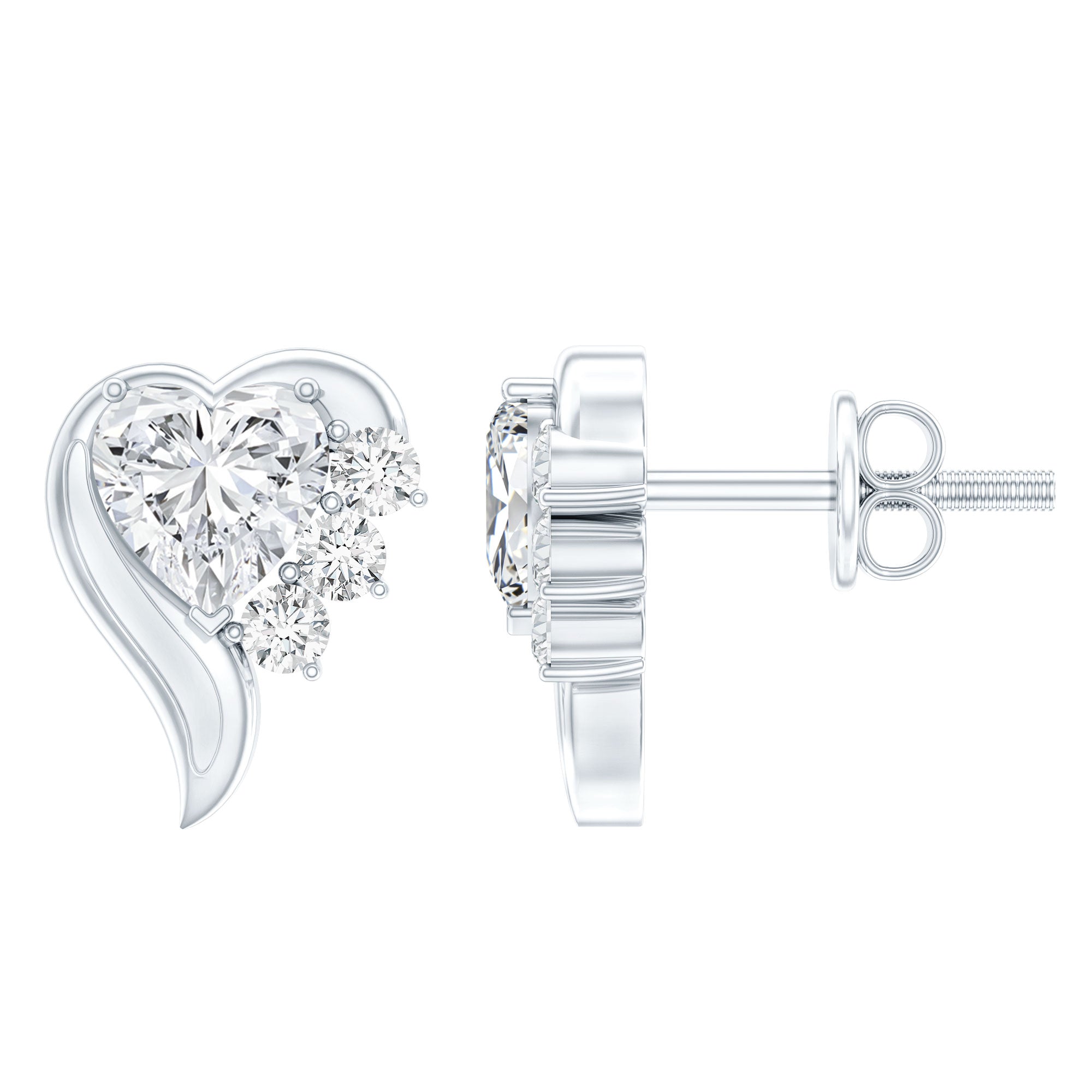Heart Shape Moissanite Stud Earrings with Screw Back