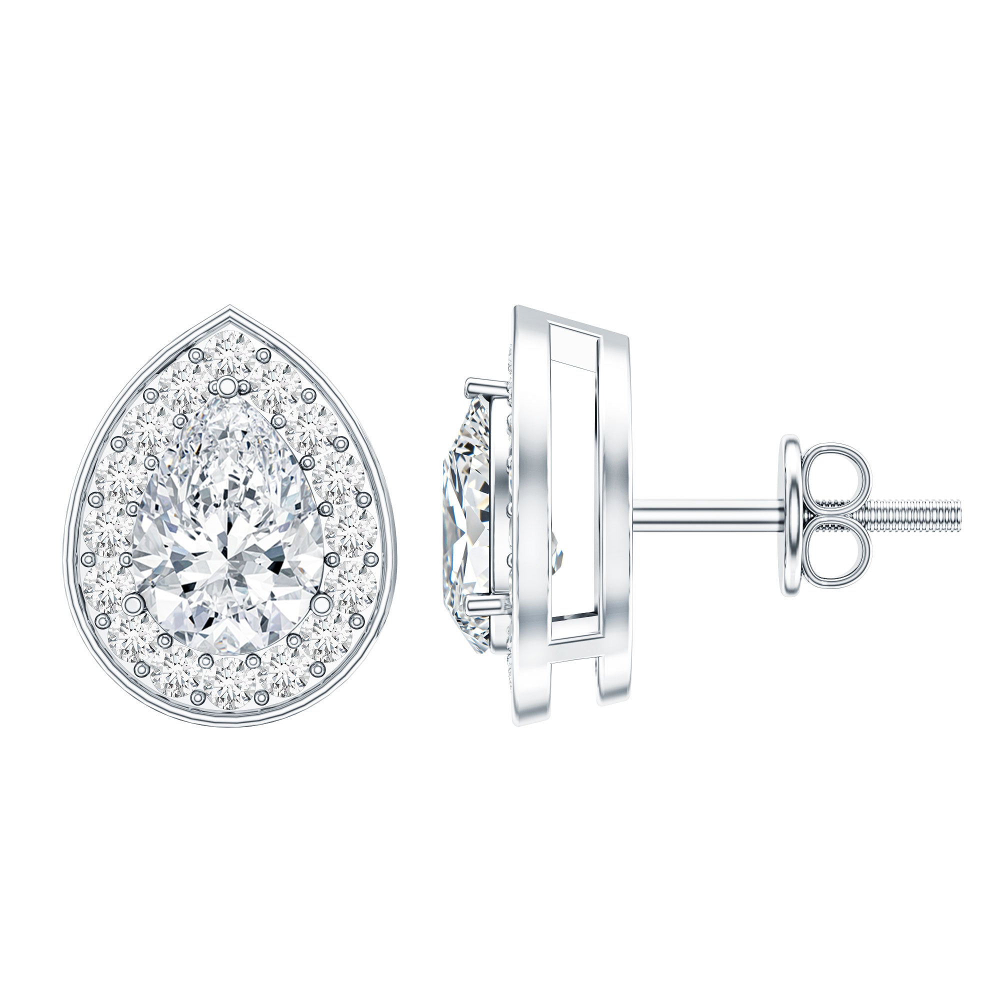 Certified Pear Shape Moissanite Teardrop Earrings with Halo D-VS1 - Rosec Jewels