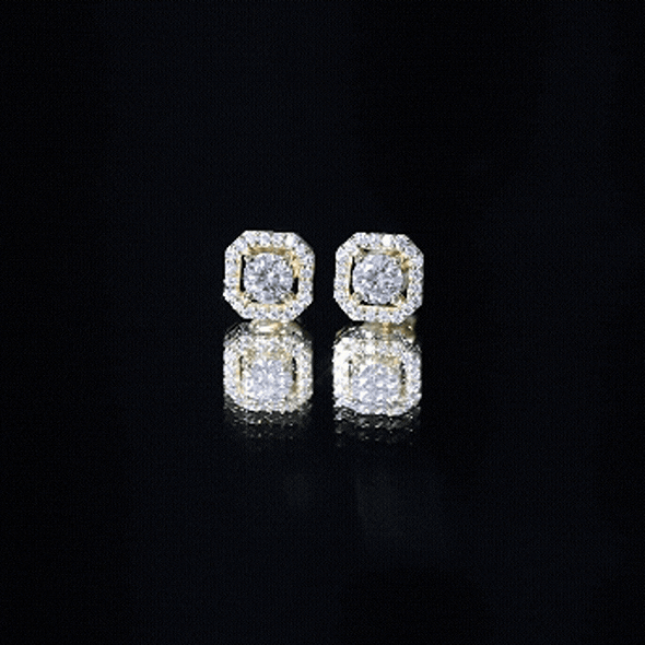 Round Cut Certified Moissanite Halo Stud Earrings with Screw Back D-VS1 - Rosec Jewels