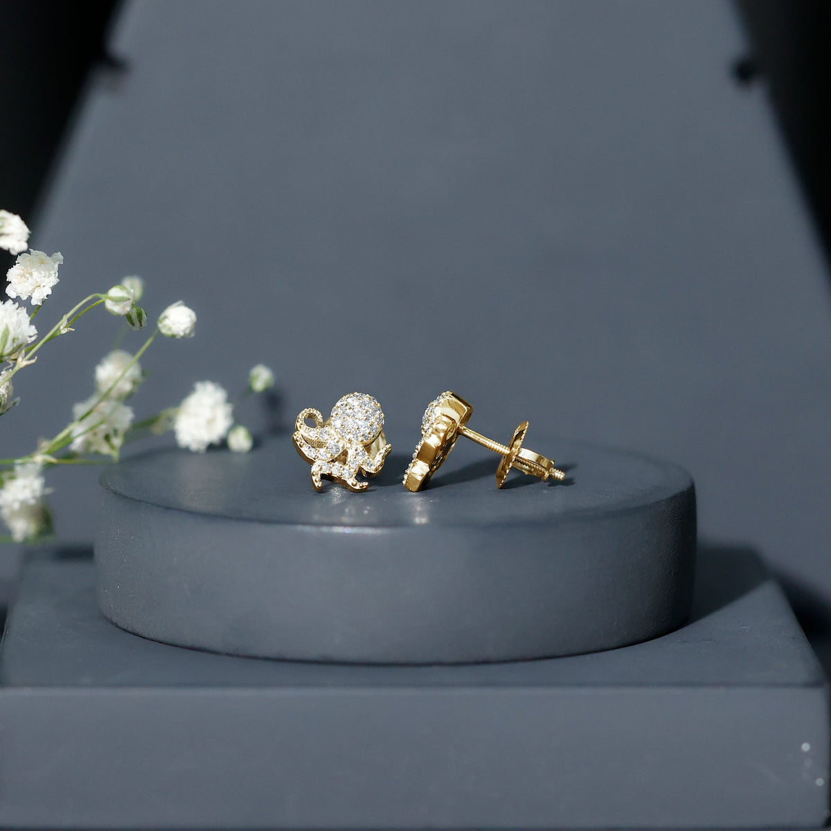 Real Diamond Octopus Stud Earrings for Women Natural - ( HI-SI ) - Rosec Jewels