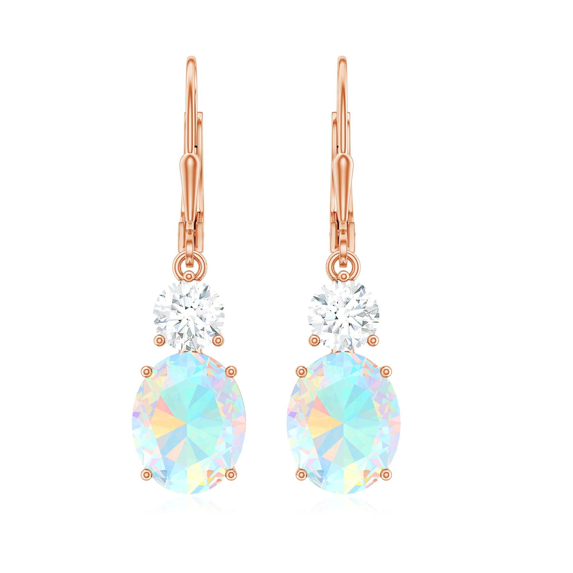 Certified Real 2.6 Carat Oval Ethiopian Opal Drop Earrings with Moissanite AAA - Rosec Jewels