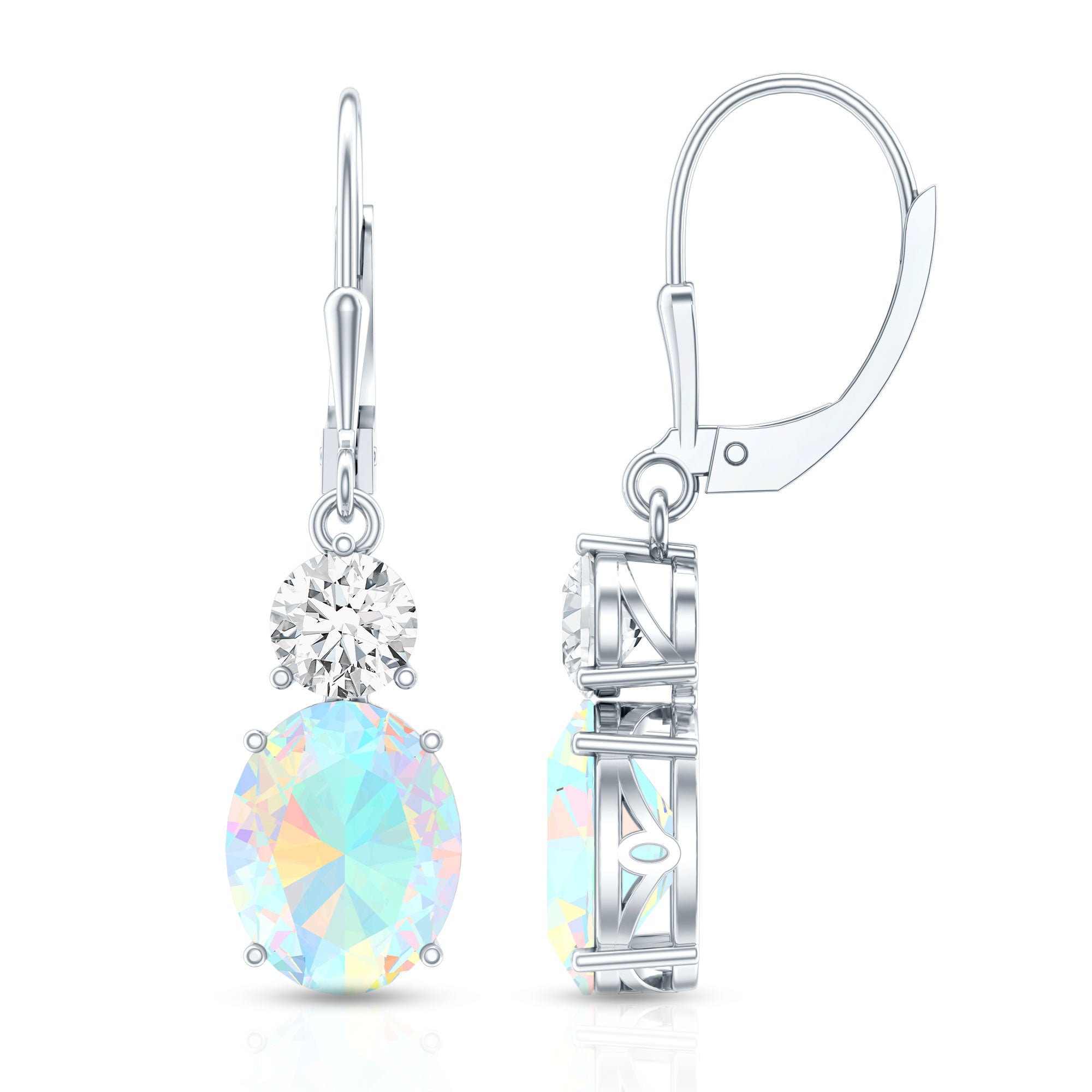 Certified Real 2.6 Carat Oval Ethiopian Opal Drop Earrings with Moissanite AAA - Rosec Jewels