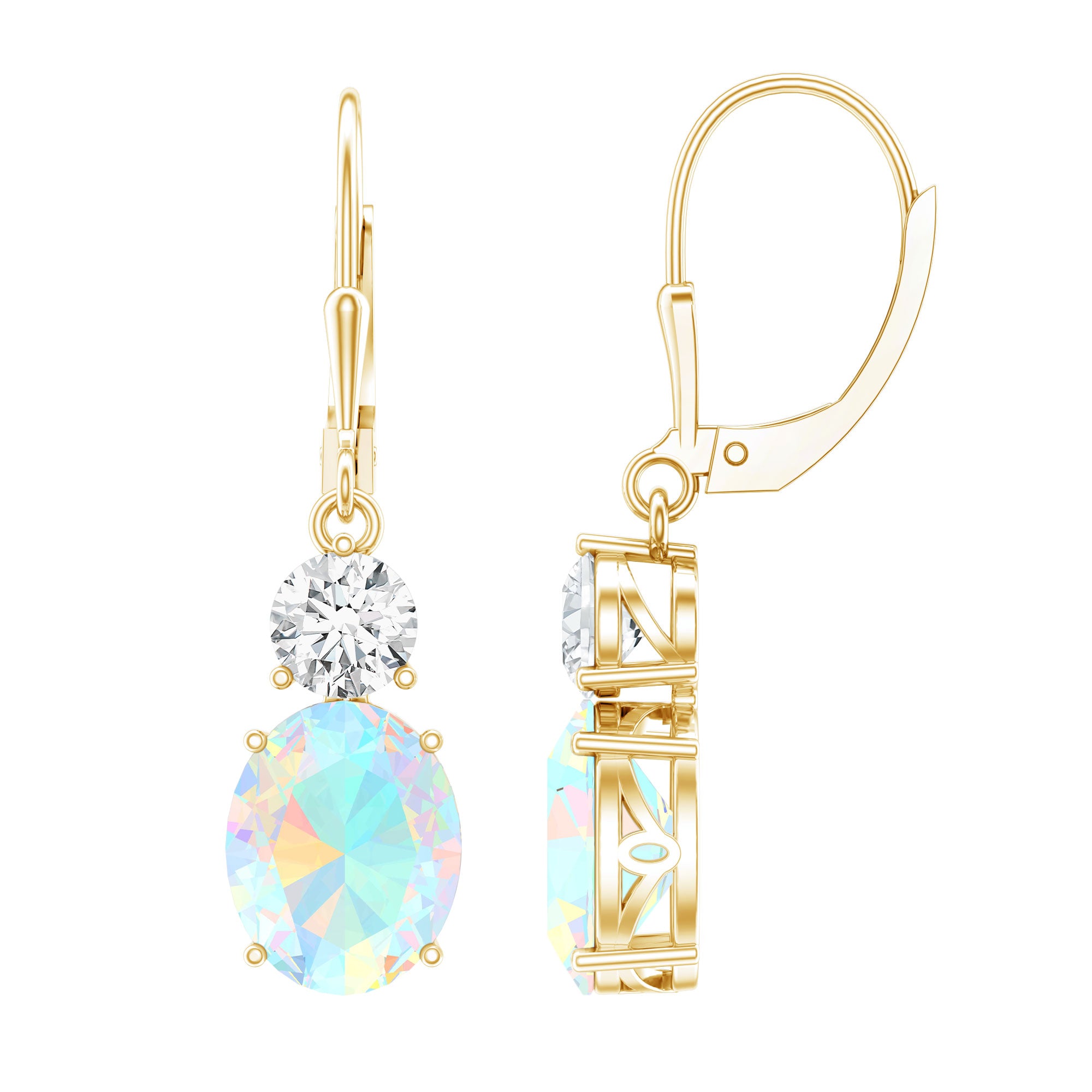 Certified Real 2.6 Carat Oval Ethiopian Opal Drop Earrings with Moissanite AAA - Rosec Jewels