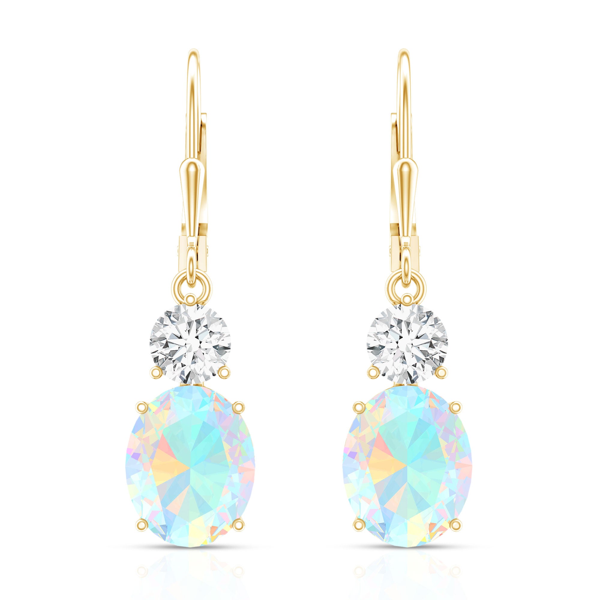 Certified Real 2.6 Carat Oval Ethiopian Opal Drop Earrings with Moissanite AAA - Rosec Jewels