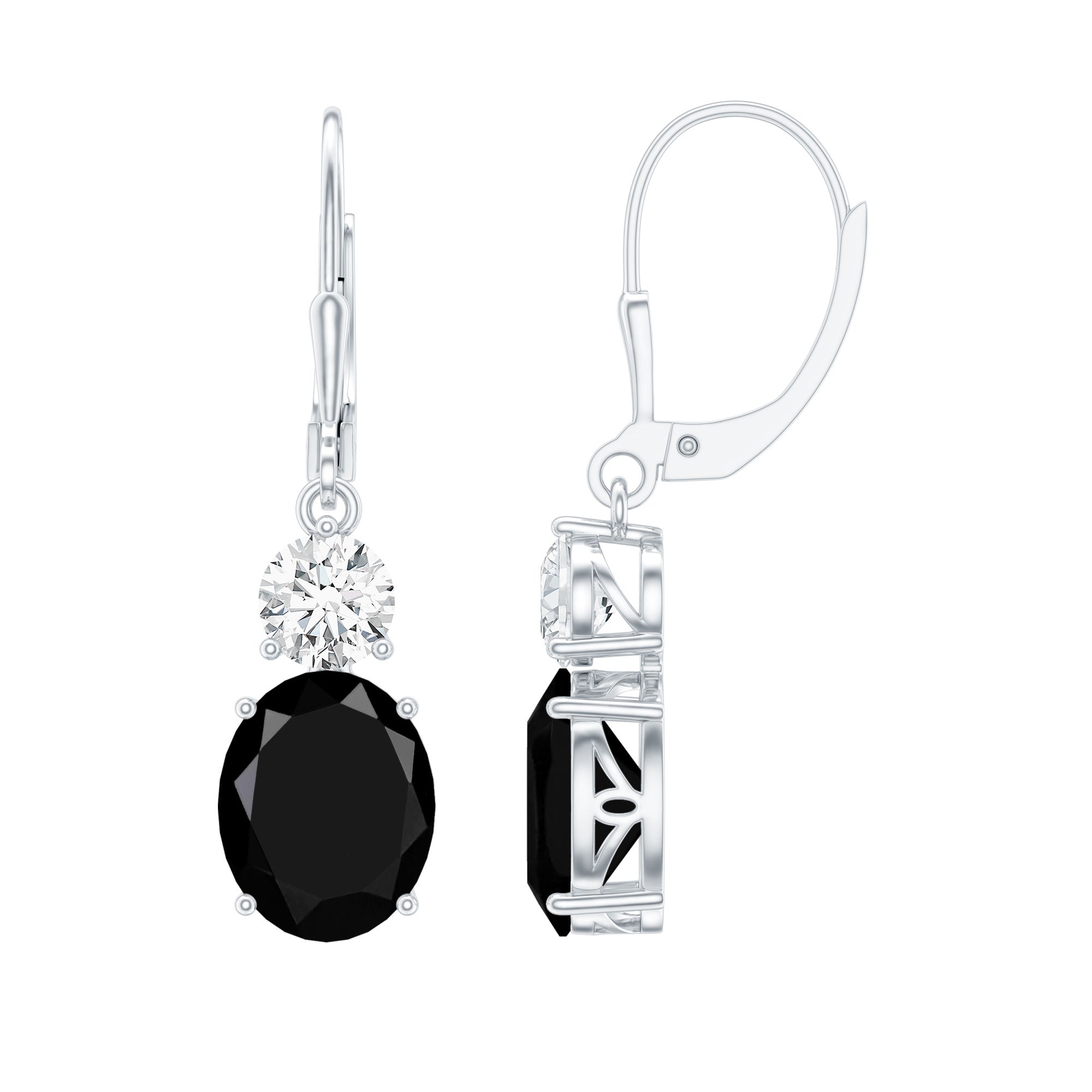 Natural 8X10mm Oval Black Onyx Drop Earrings with Lever Back