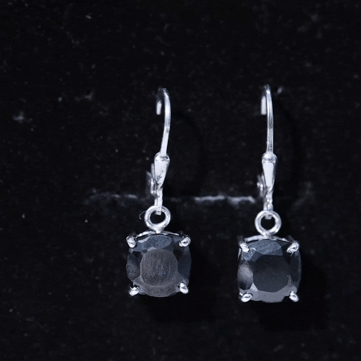 Genuine 8mm Cushion Cut Black Spinel Drop Earrings Lever Back AAA - Rosec Jewels