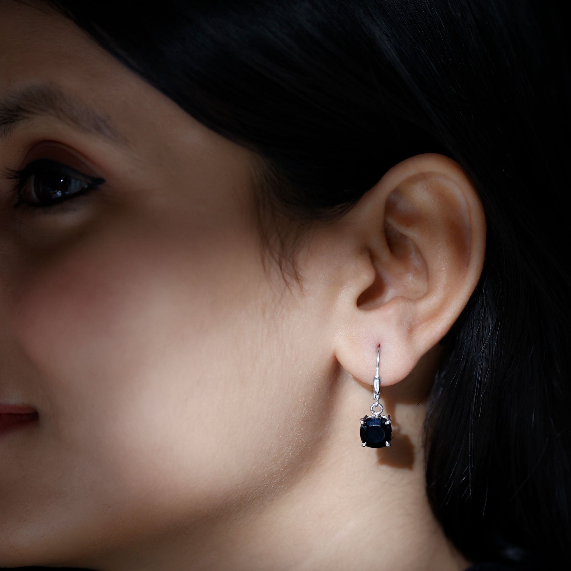 Black Onyx Solitaire Drop Lever Back Earrings AAA - Rosec Jewels