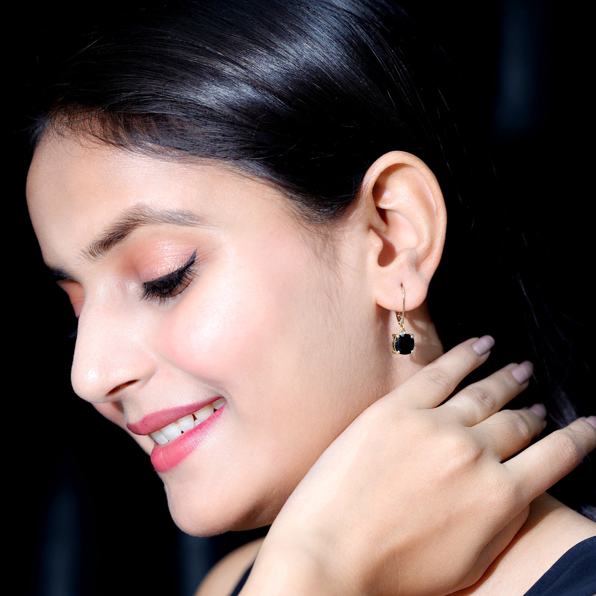 Black Onyx Solitaire Drop Lever Back Earrings AAA - Rosec Jewels