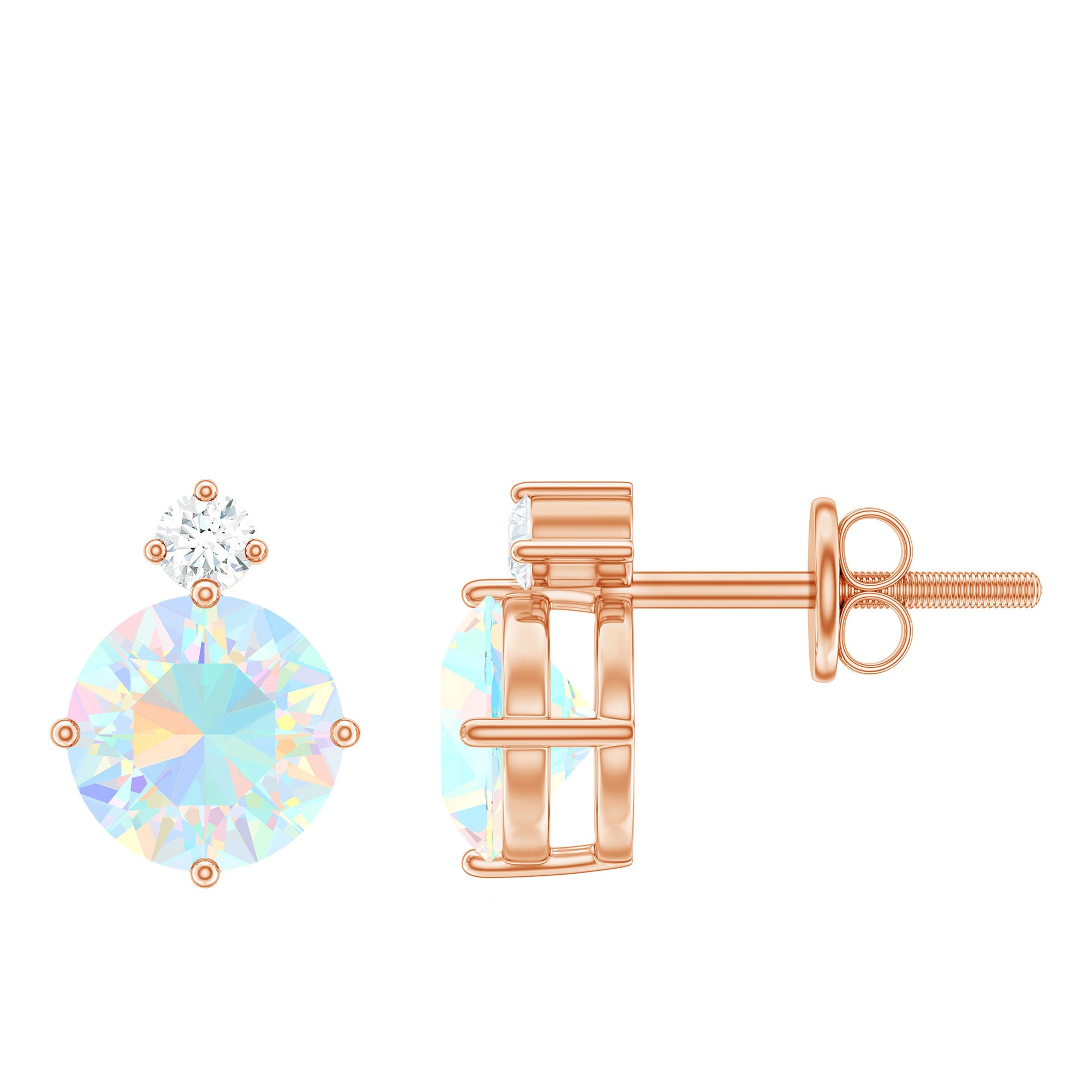 Ethiopian Opal Diamond Solitaire Stud Earrings AAA - Rosec Jewels