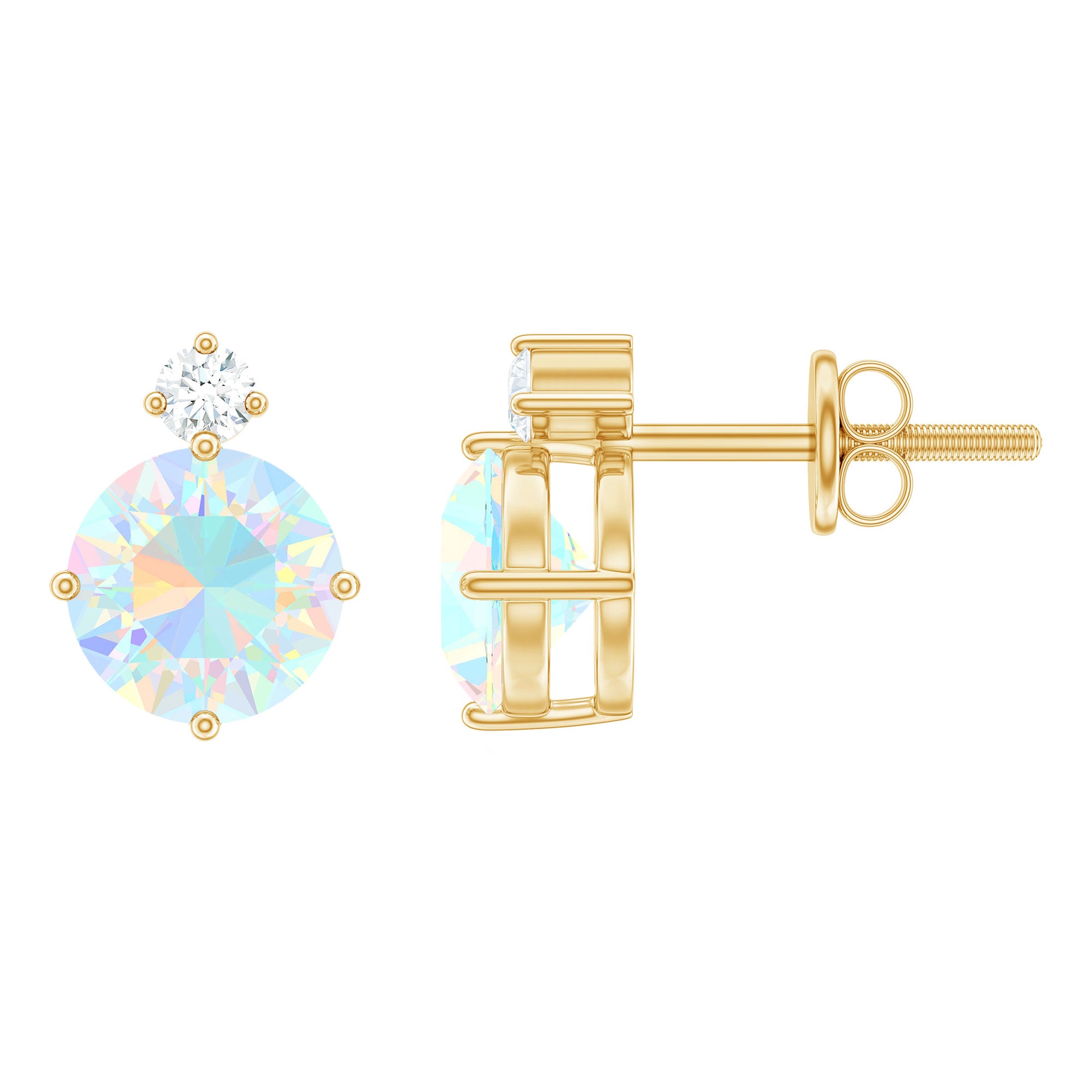 Ethiopian Opal Diamond Solitaire Stud Earrings AAA - Rosec Jewels