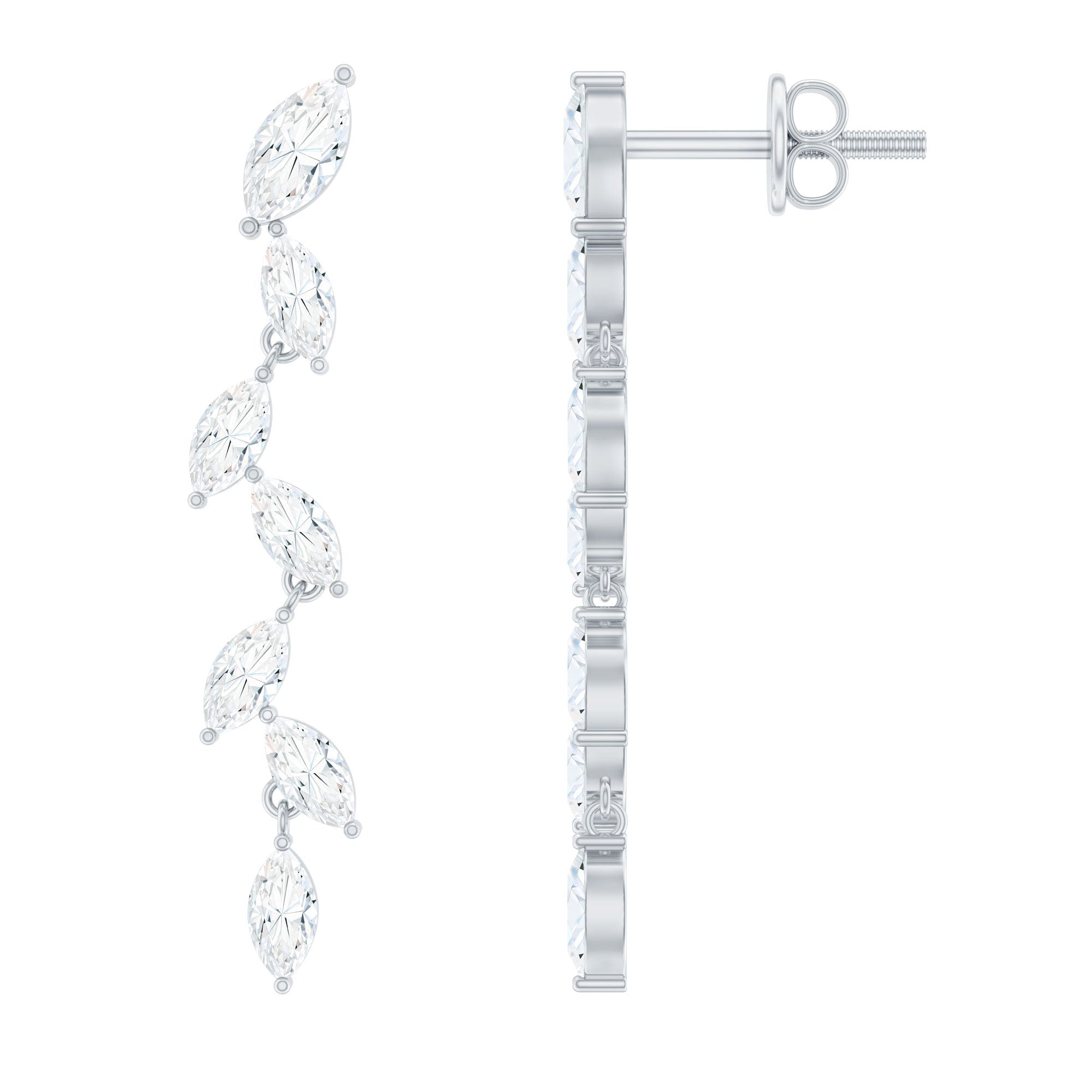 Marquise Cut Moissanite Leaf Dangle Earrings in Silver
