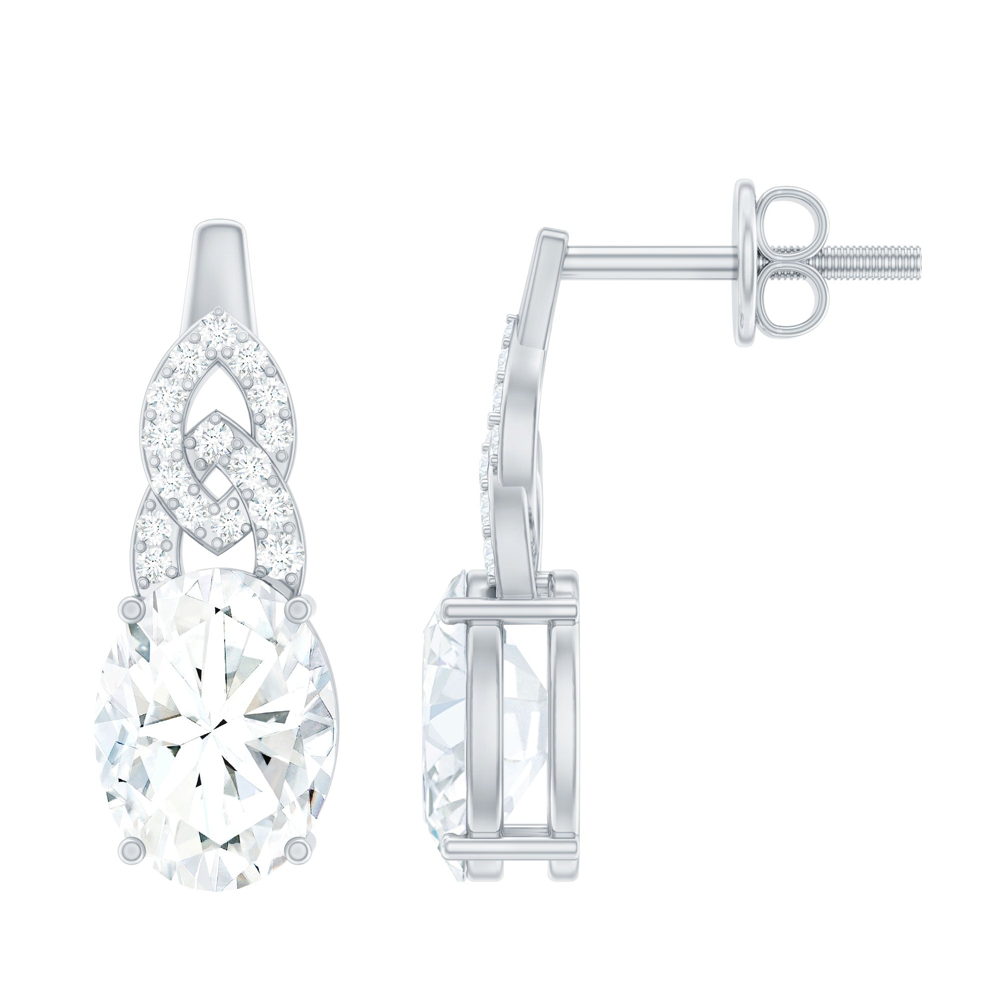 Certified 6X8 MM Oval Moissanite Drop Earrings with Screw Back