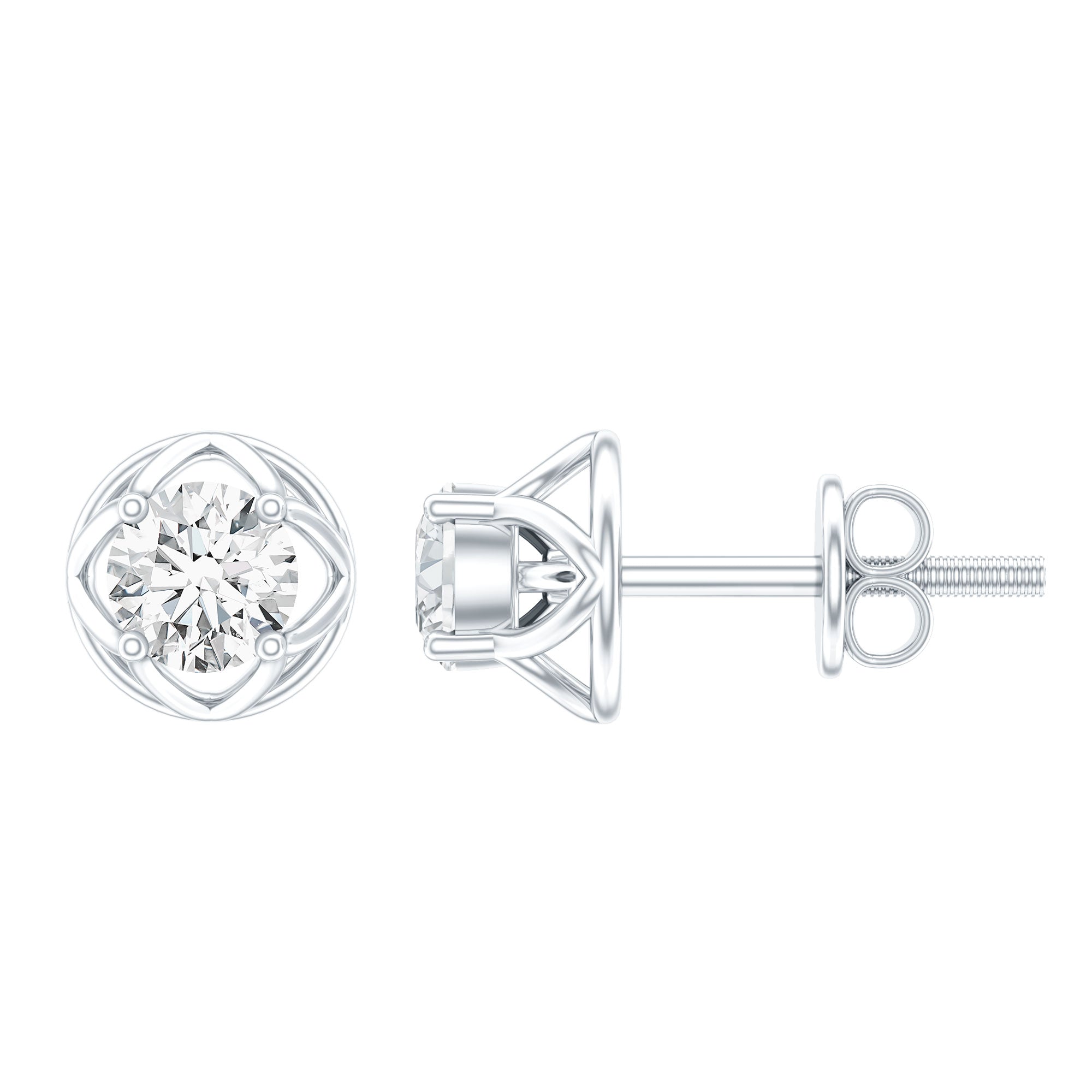 Round Diamond Solitaire Stud Earrings with Screw Back Lab - ( EF-VS ) - Rosec Jewels