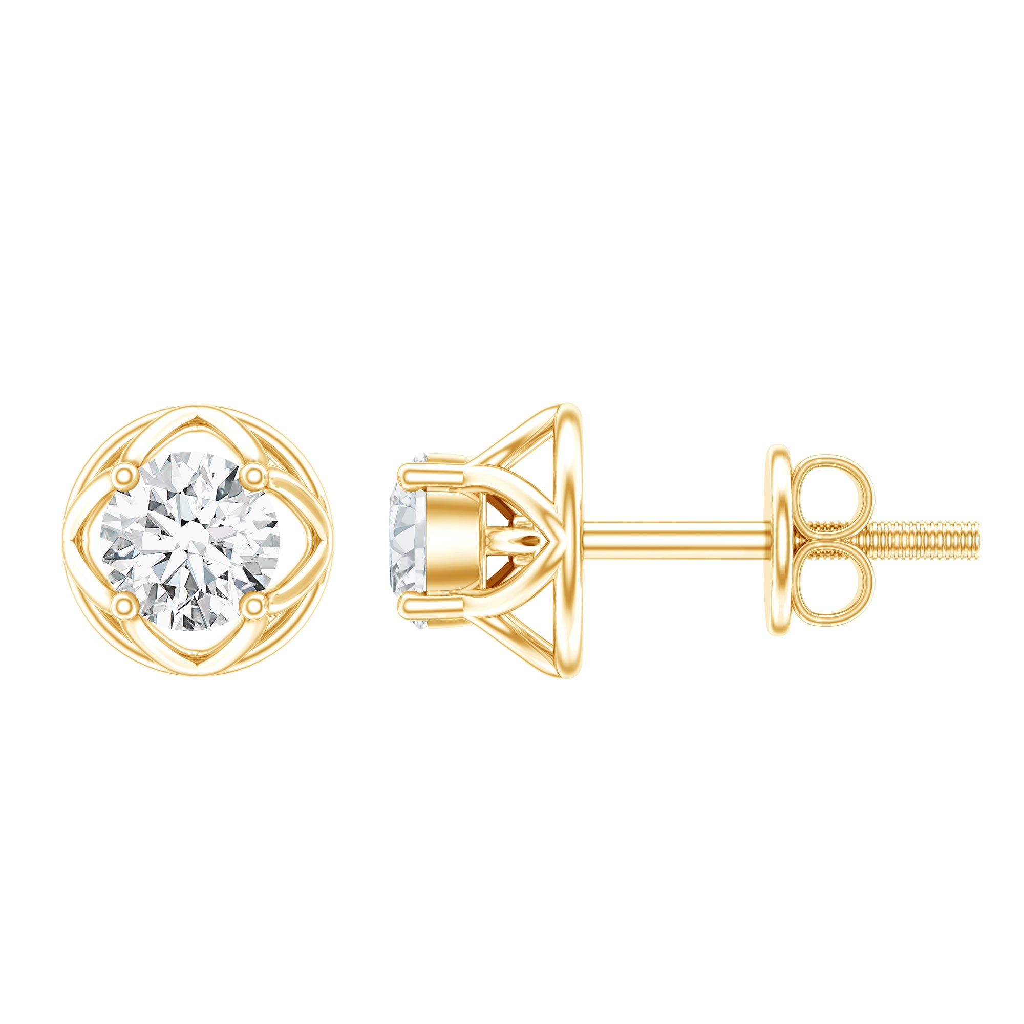 Round Diamond Solitaire Stud Earrings with Screw Back Lab - ( EF-VS ) - Rosec Jewels