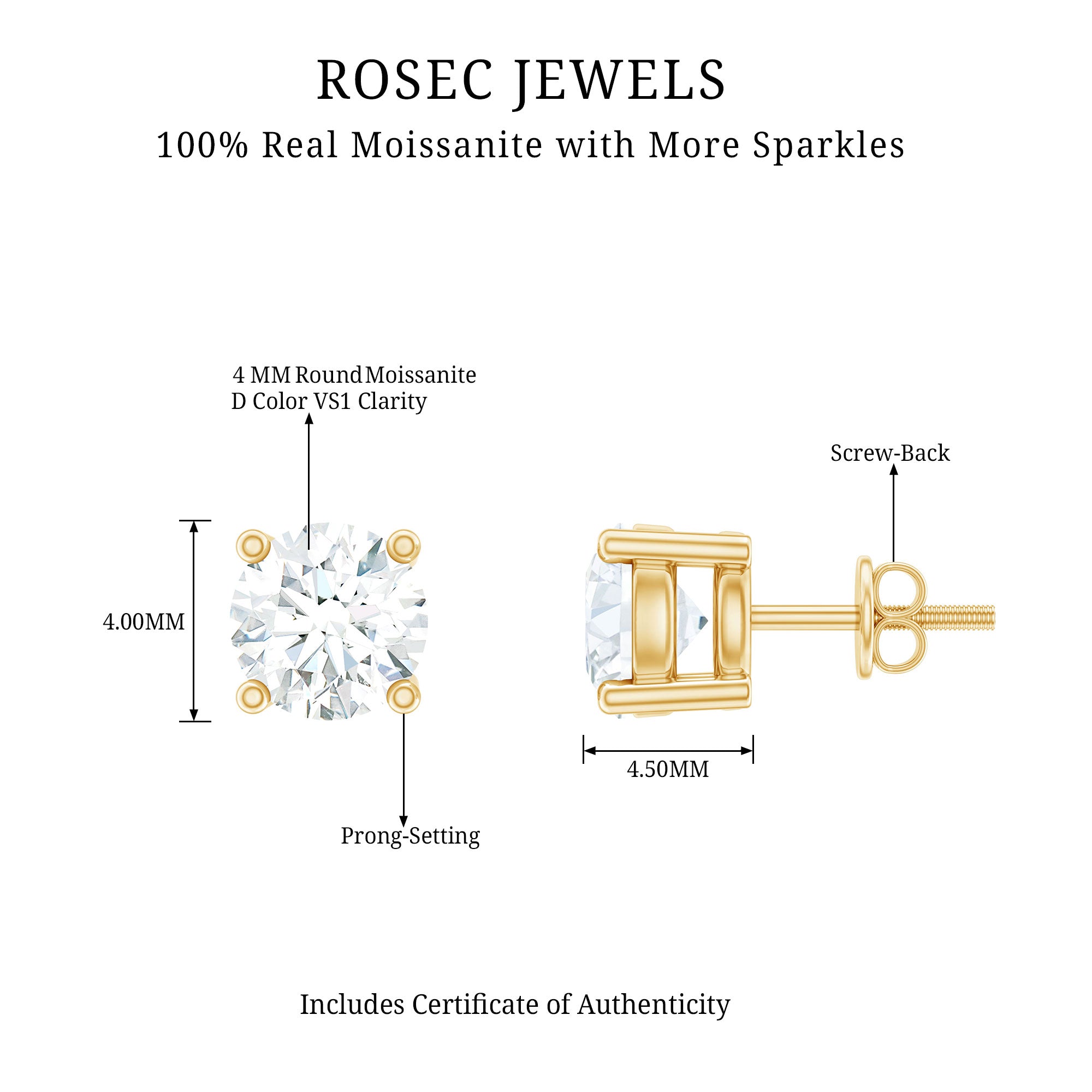 Brilliant Cut Diamond Stud Earrings in Prong Setting Lab - ( EF-VS ) - Rosec Jewels
