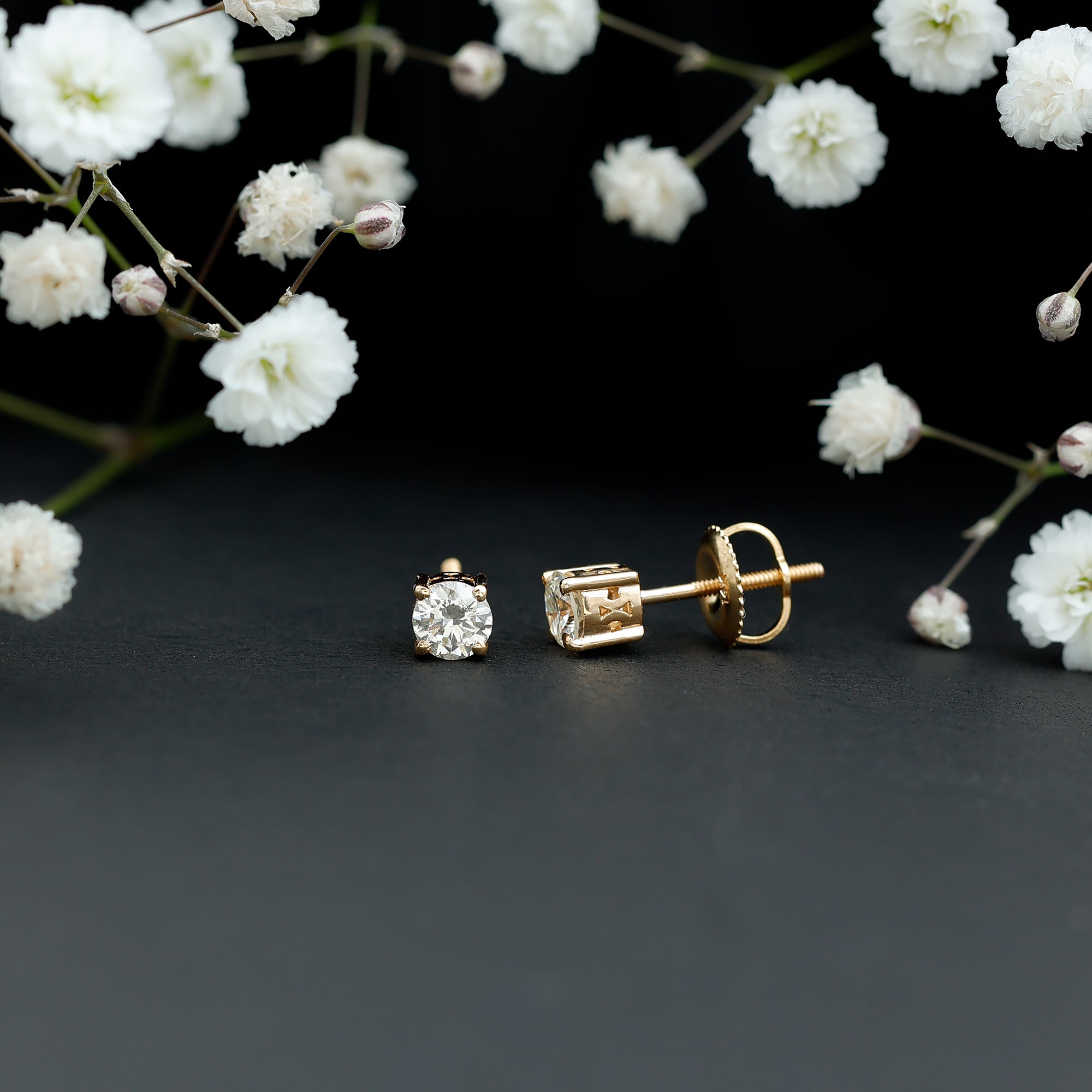 Rosec Jewels-4X4 MM Round Cut Diamond Solitaire Stud Earrings in 4 Prong Setting for Women