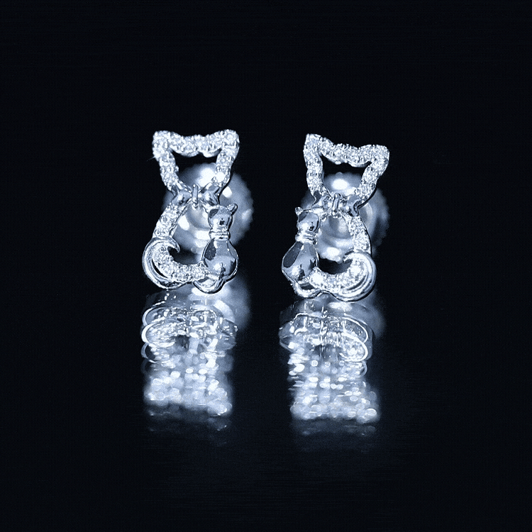 Certified Diamond Cat Stud Earrings Lab - ( EF-VS ) - Rosec Jewels