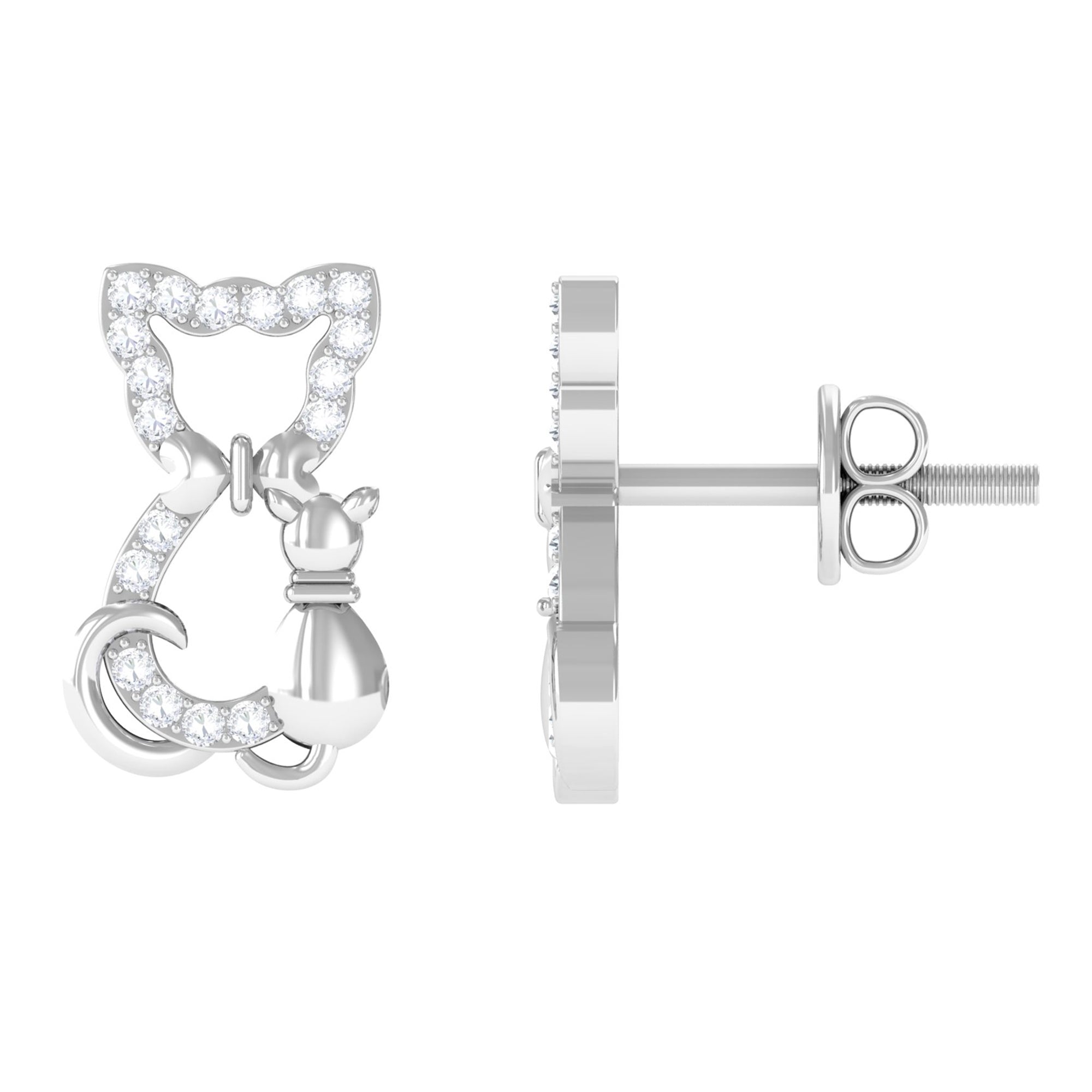 Rosec Jewels-Cat Stud Earrings with Diamond Accent