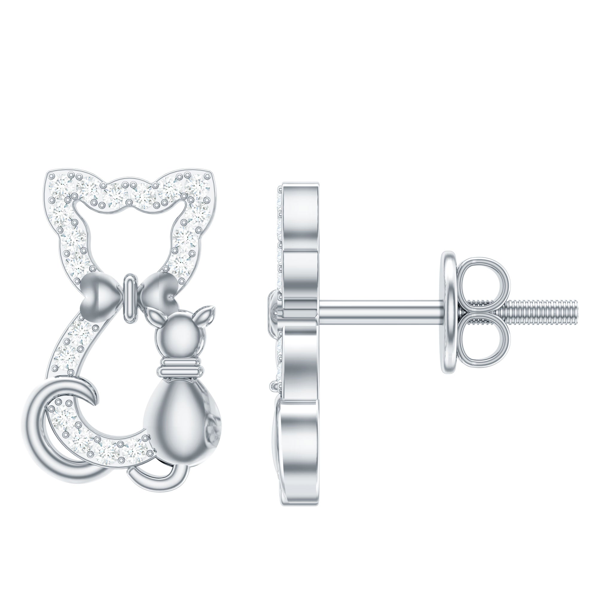 Certified Diamond Cat Stud Earrings Lab - ( EF-VS ) - Rosec Jewels