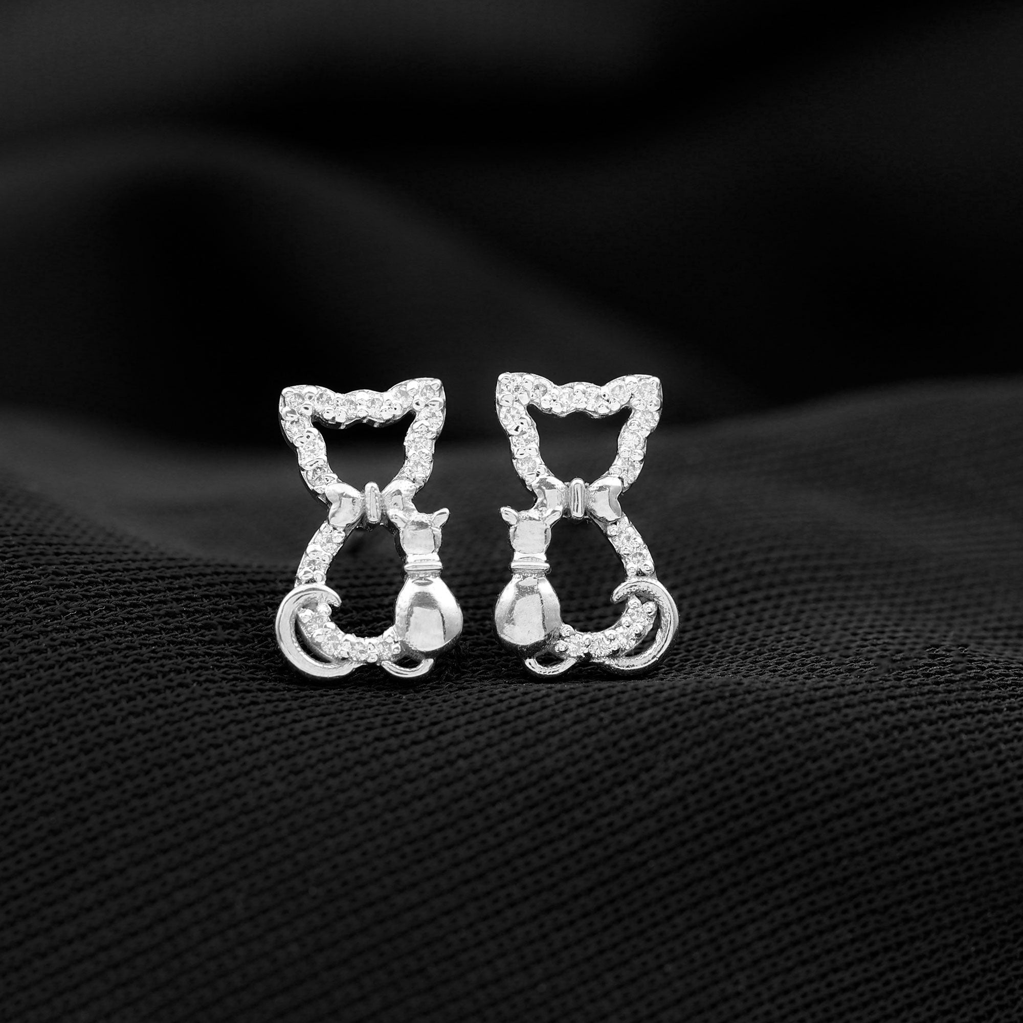 Rosec Jewels-Cat Stud Earrings with Diamond Accent