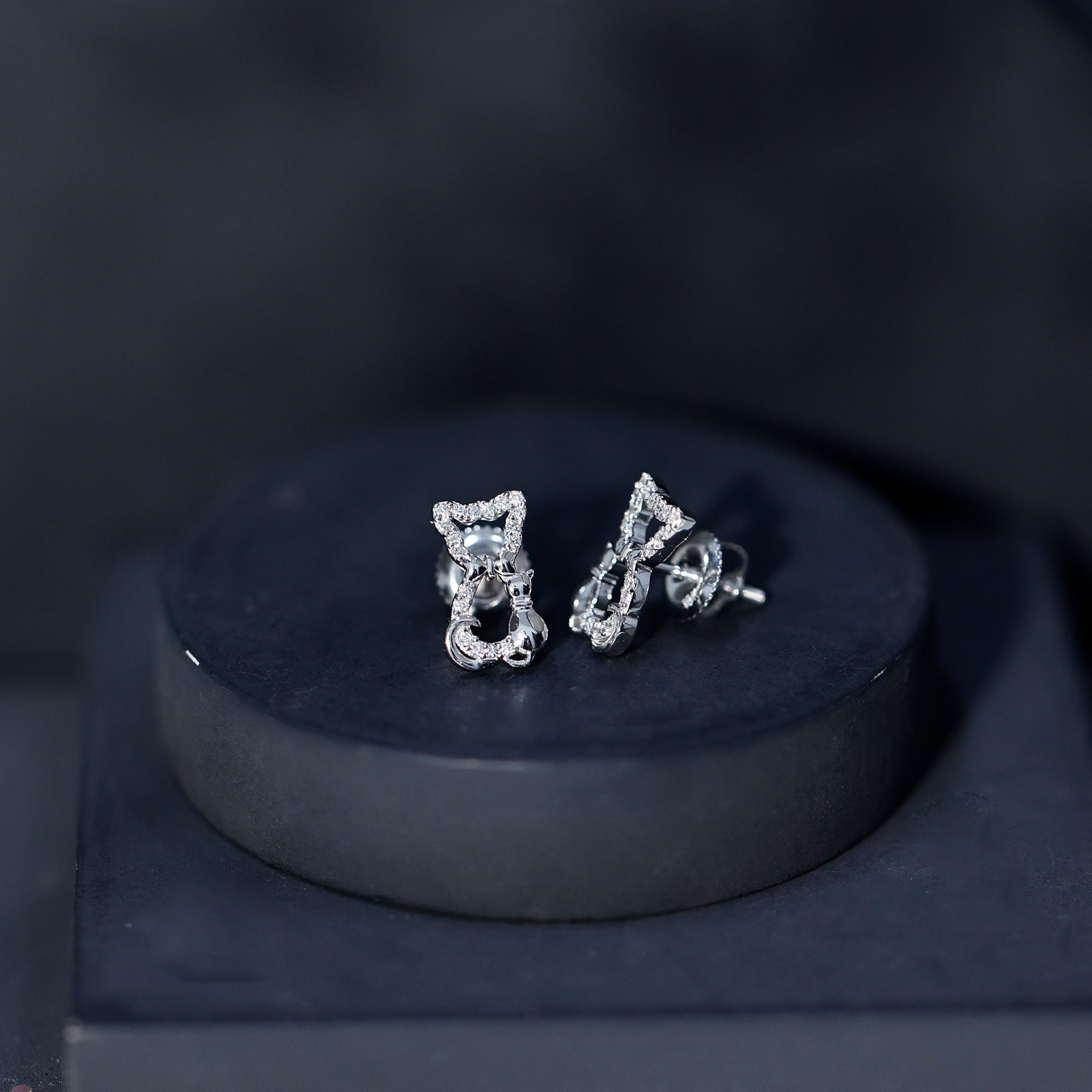 Certified Diamond Cat Stud Earrings Lab - ( EF-VS ) - Rosec Jewels