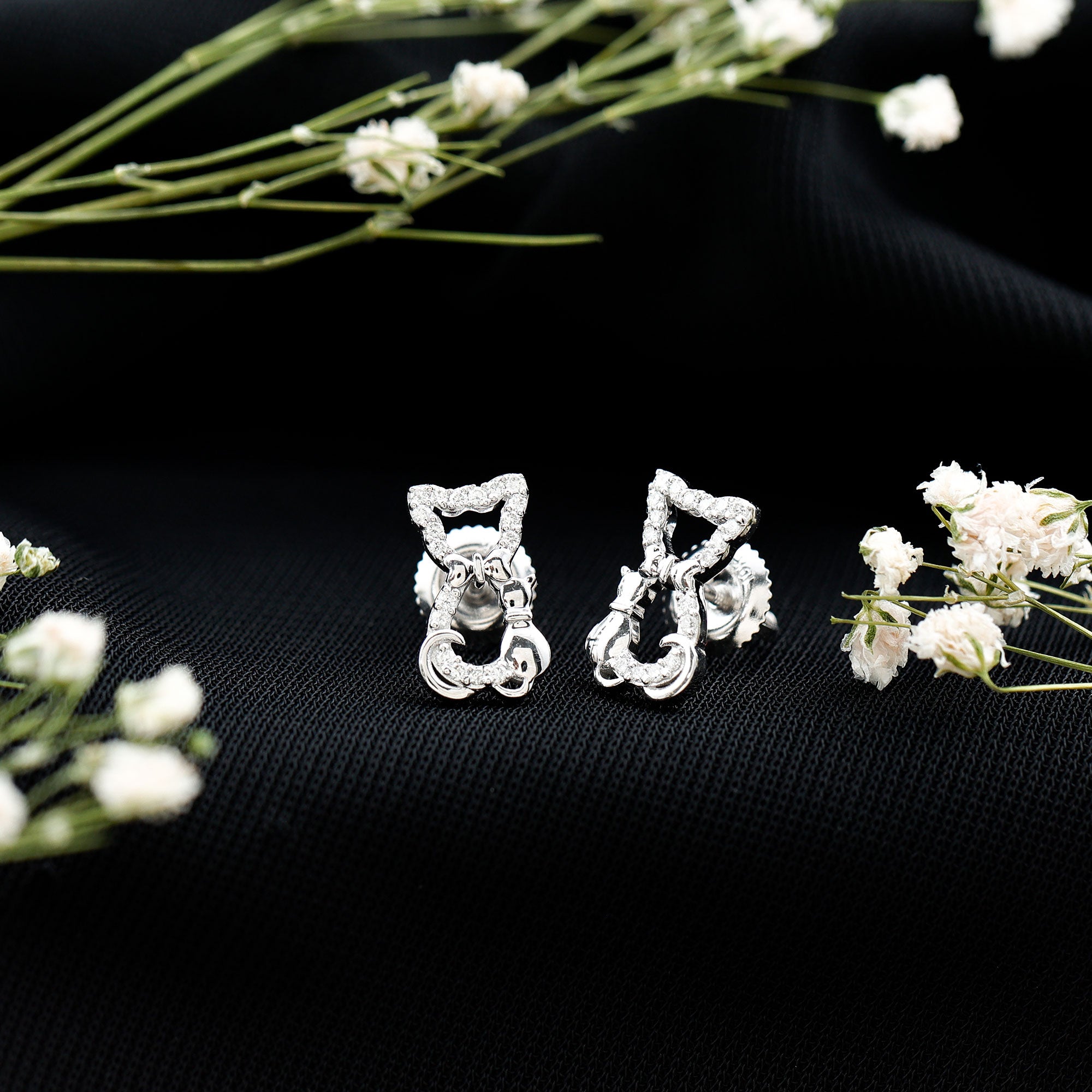 Certified Diamond Cat Stud Earrings Lab - ( EF-VS ) - Rosec Jewels