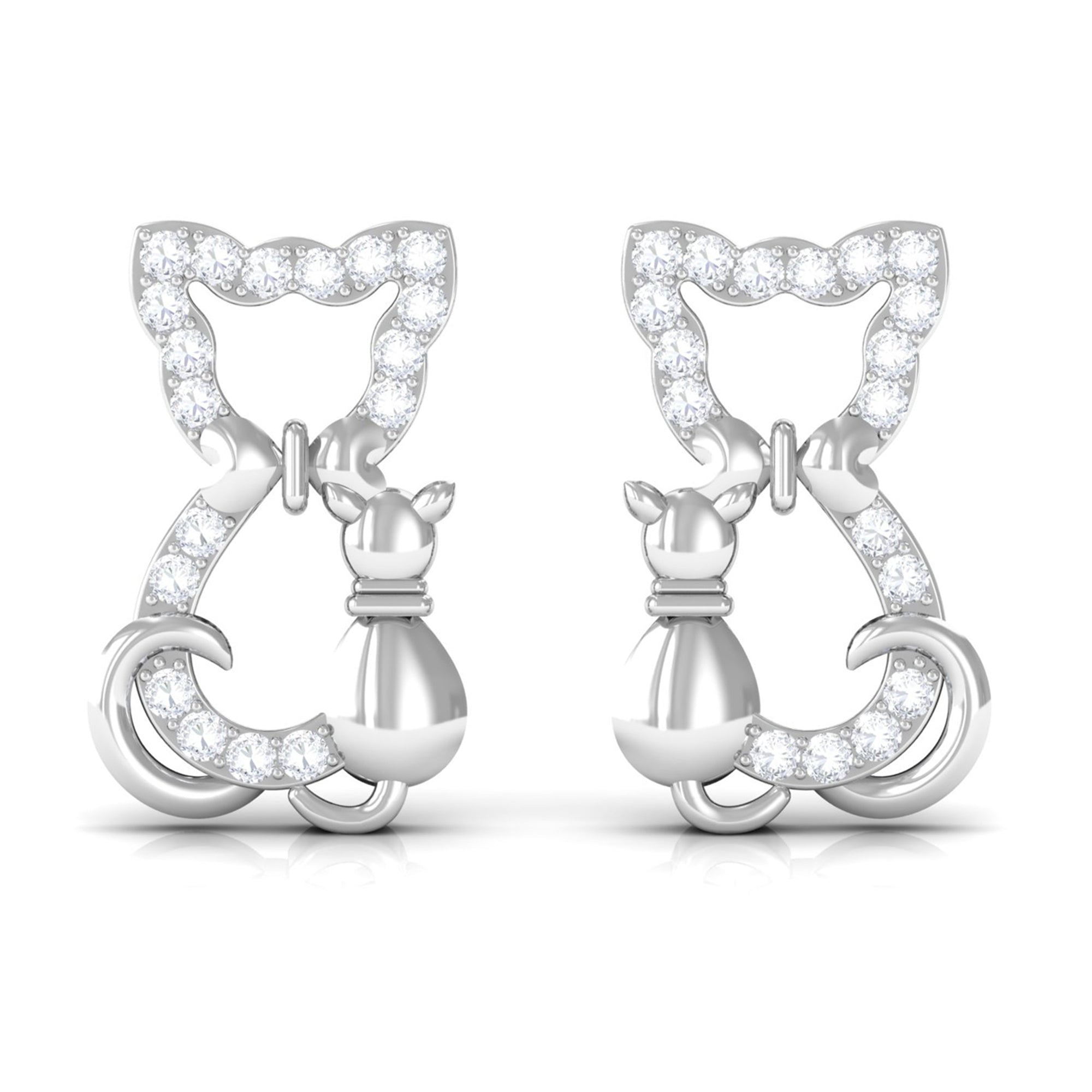 Certified Diamond Cat Stud Earrings Lab - ( EF-VS ) - Rosec Jewels