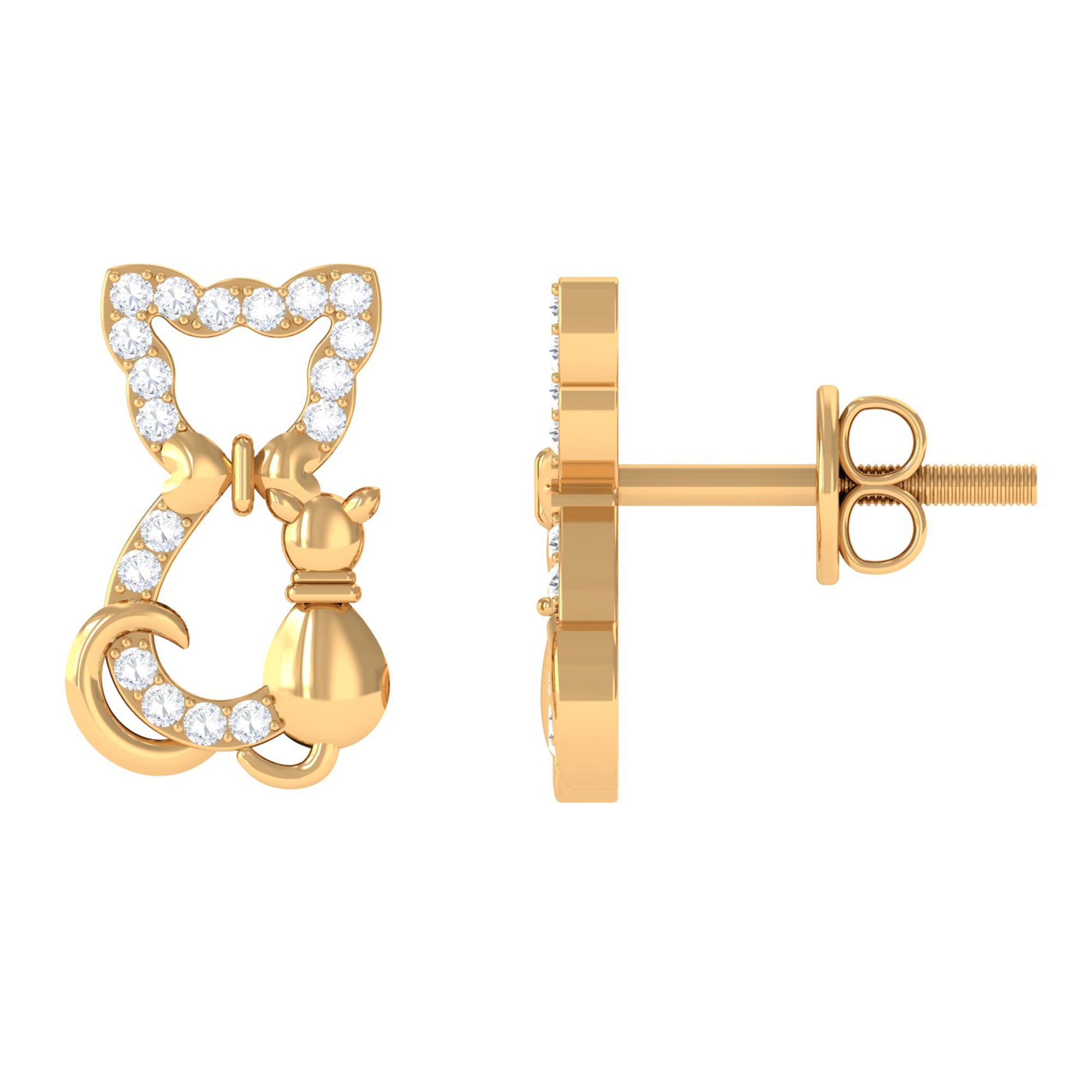 Certified Diamond Cat Stud Earrings Lab - ( EF-VS ) - Rosec Jewels