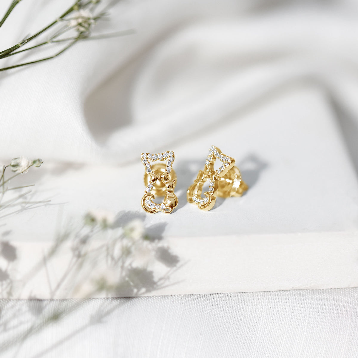 Certified Diamond Cat Stud Earrings Lab - ( EF-VS ) - Rosec Jewels