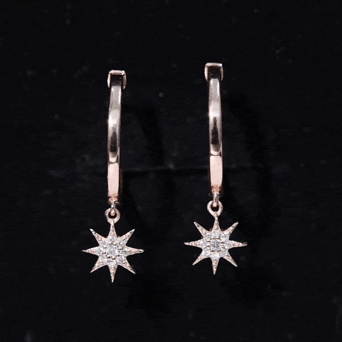 Diamond Star Drop Hoop Earrings Lab - ( EF-VS ) - Rosec Jewels