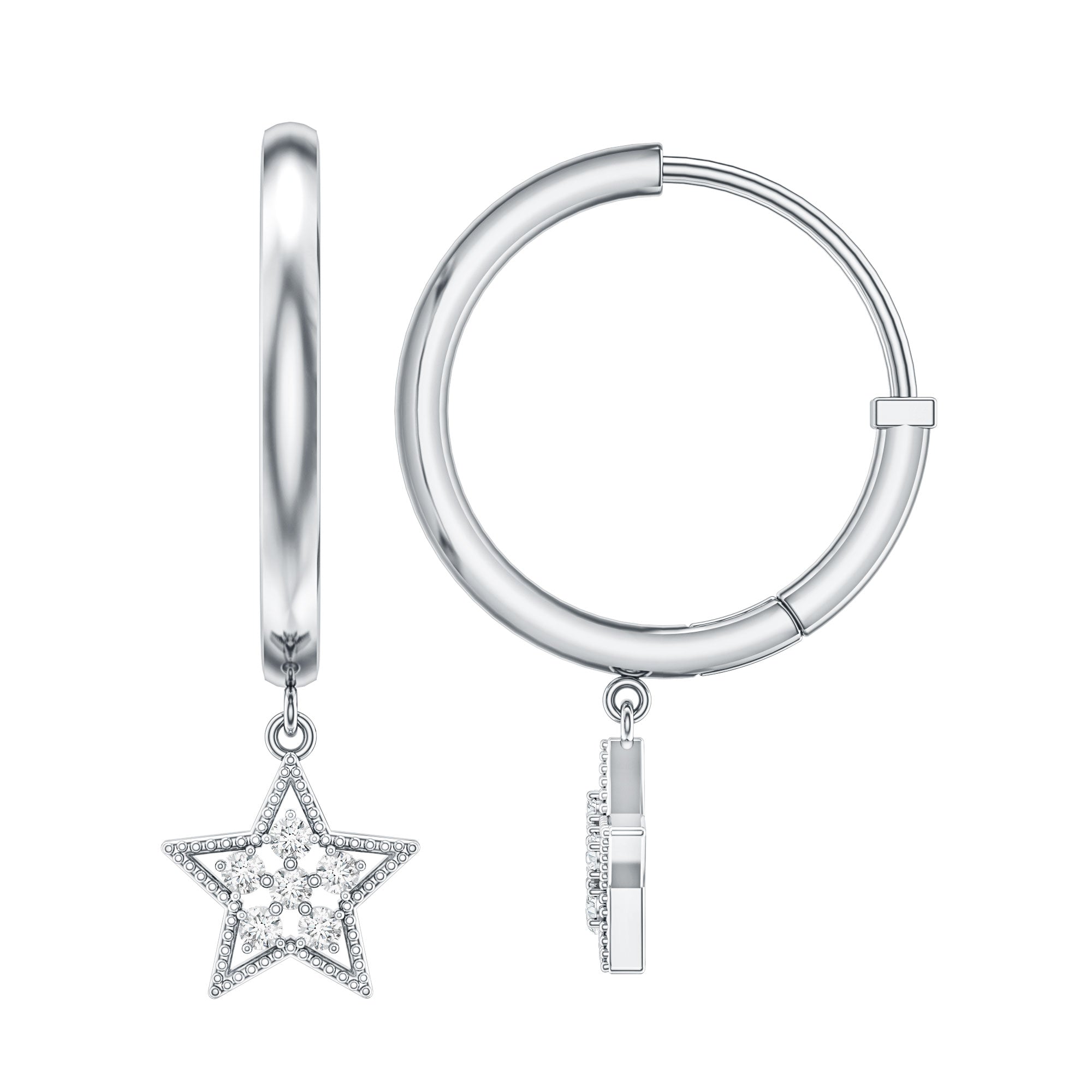 Diamond Star Drop Hoop Earrings Lab - ( EF-VS ) - Rosec Jewels