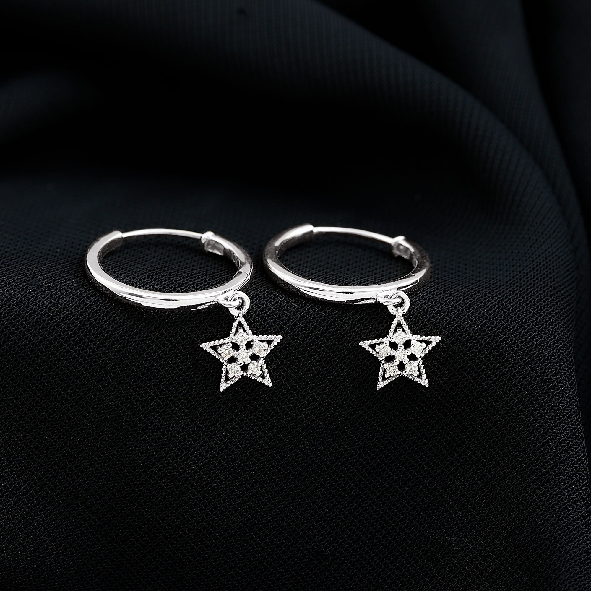 Diamond Star Drop Hoop Earrings Lab - ( EF-VS ) - Rosec Jewels