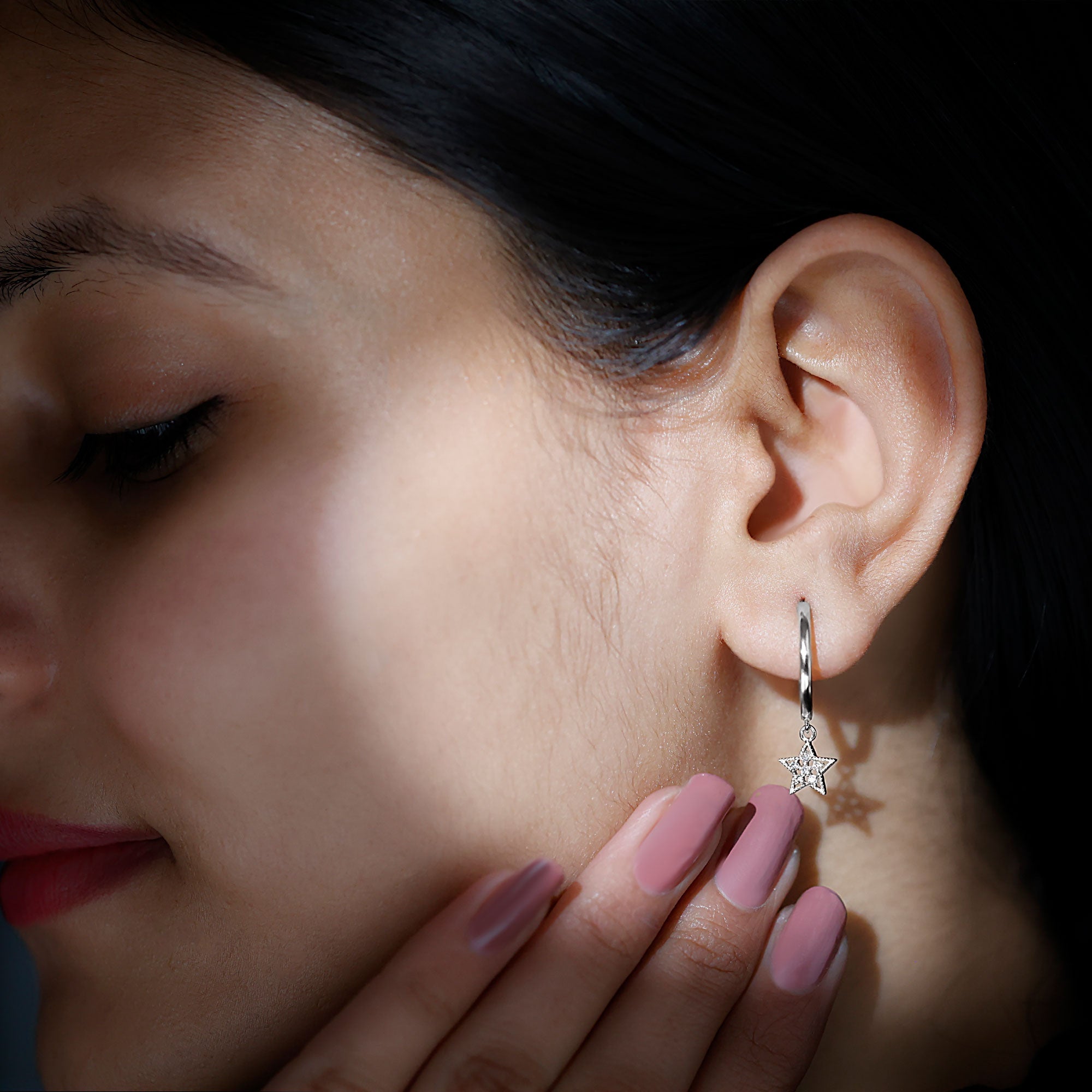 Rosec Jewels-Diamond Celestial Hoop Drop Earrings with Milgrain Details