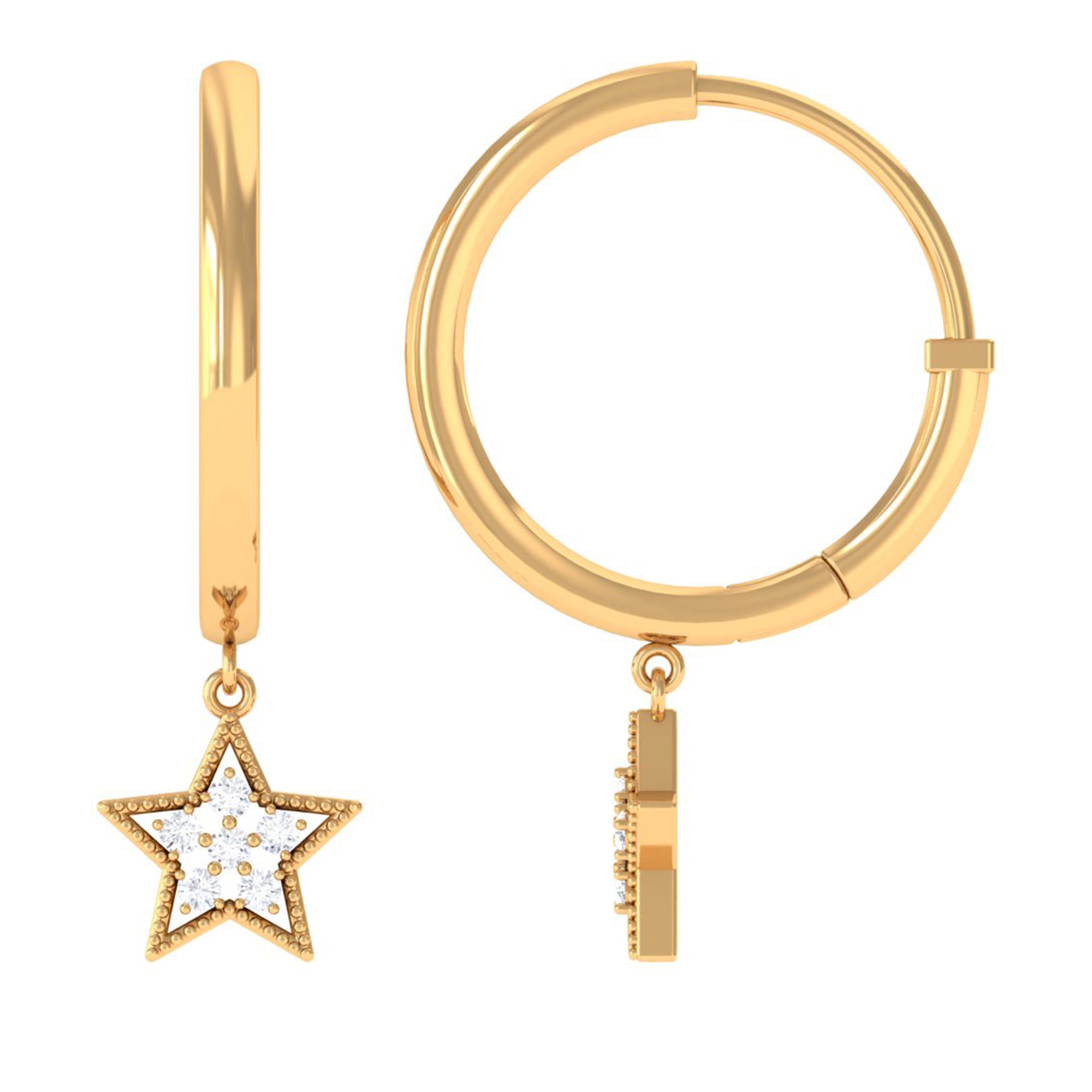 Diamond Star Drop Hoop Earrings Lab - ( EF-VS ) - Rosec Jewels
