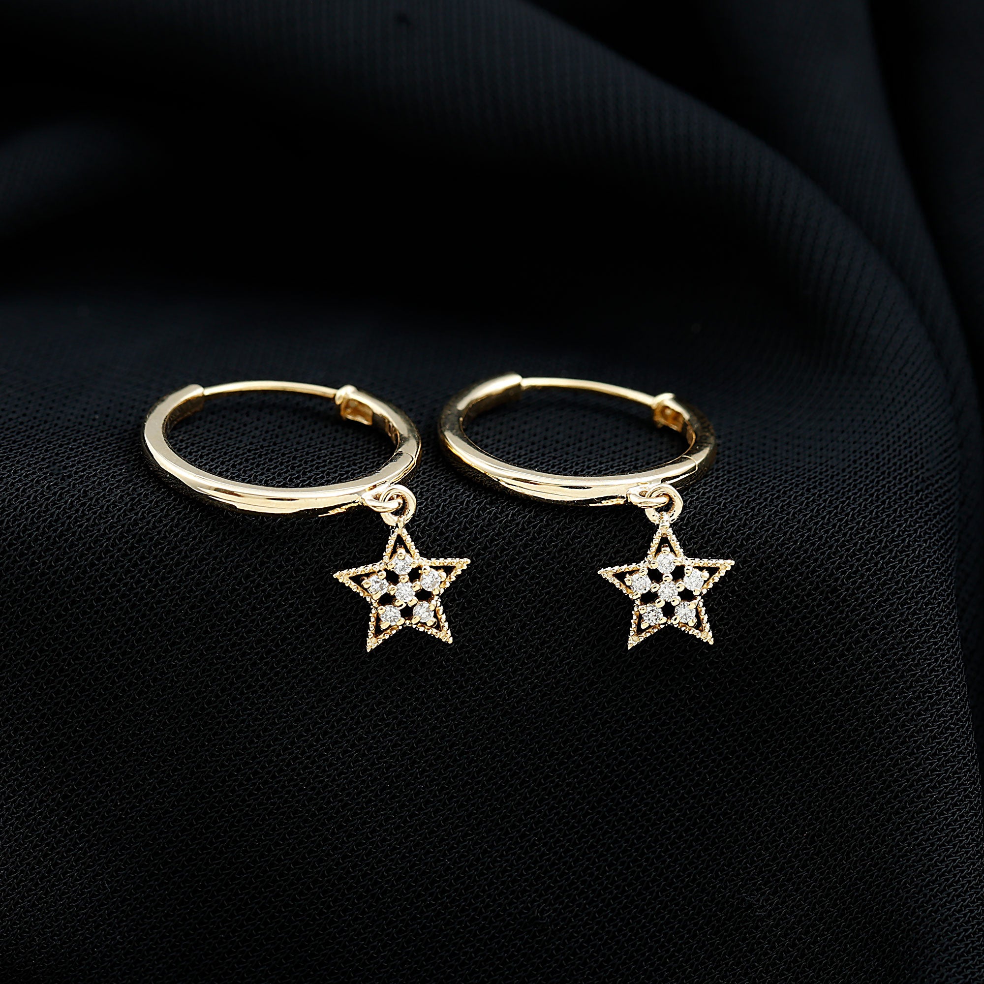 Diamond Star Drop Hoop Earrings Lab - ( EF-VS ) - Rosec Jewels