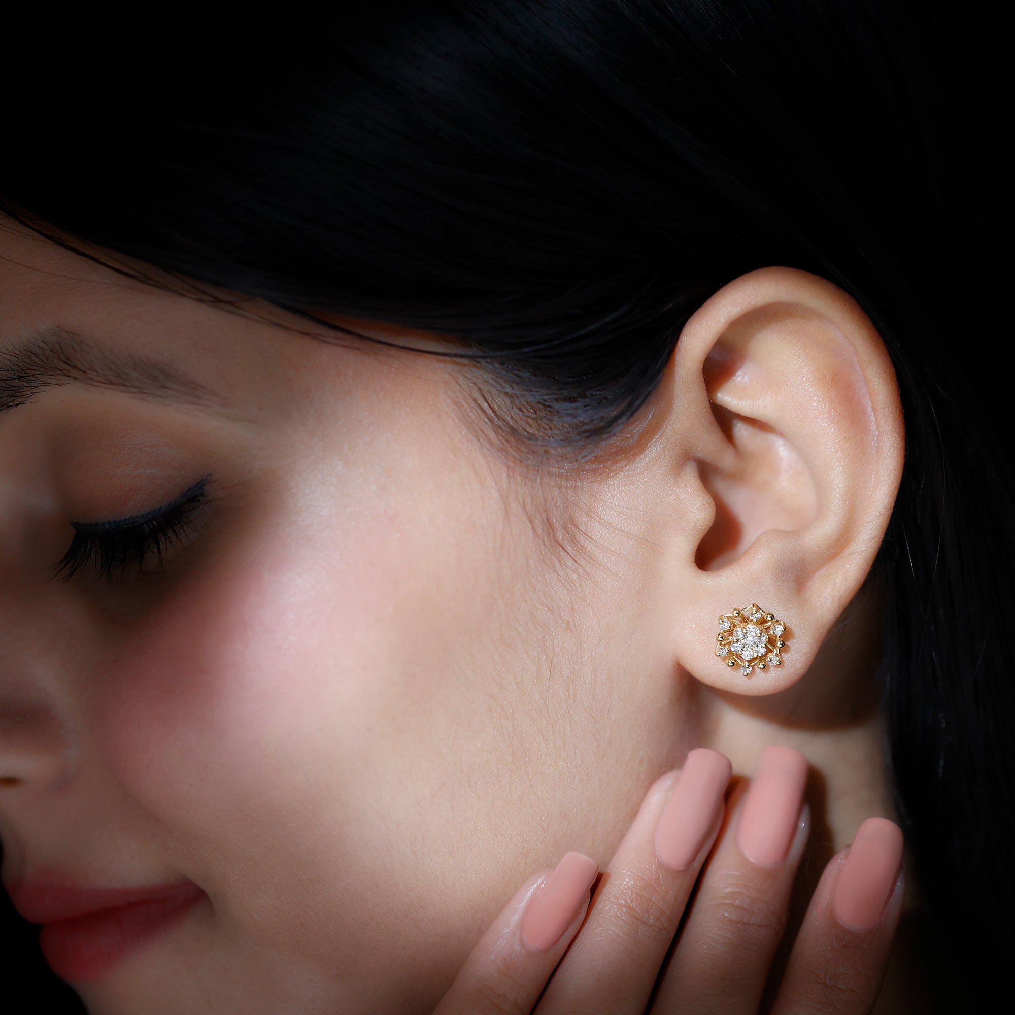 Rosec Jewels-Diamond Cluster Snowflake Stud Earrings