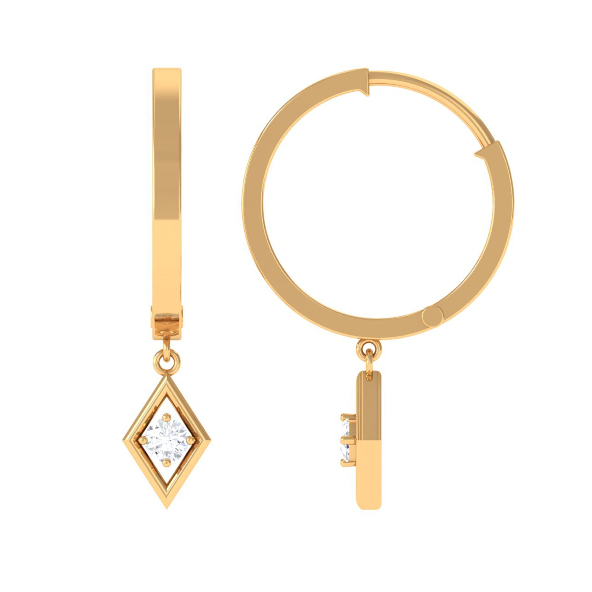 Rosec Jewels-Diamond Drop Hoop Earrings in Geometric Design