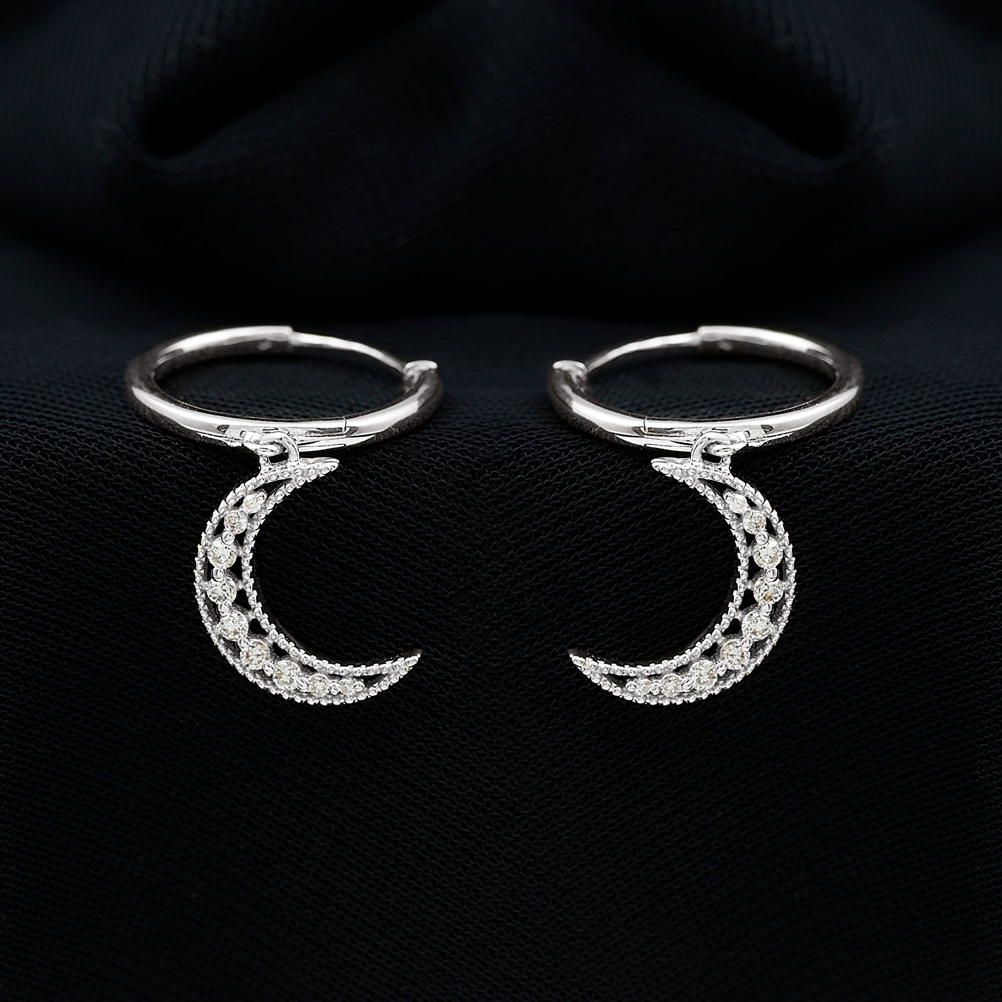 Rosec Jewels-Diamond Moon Drop Hoop Earrings