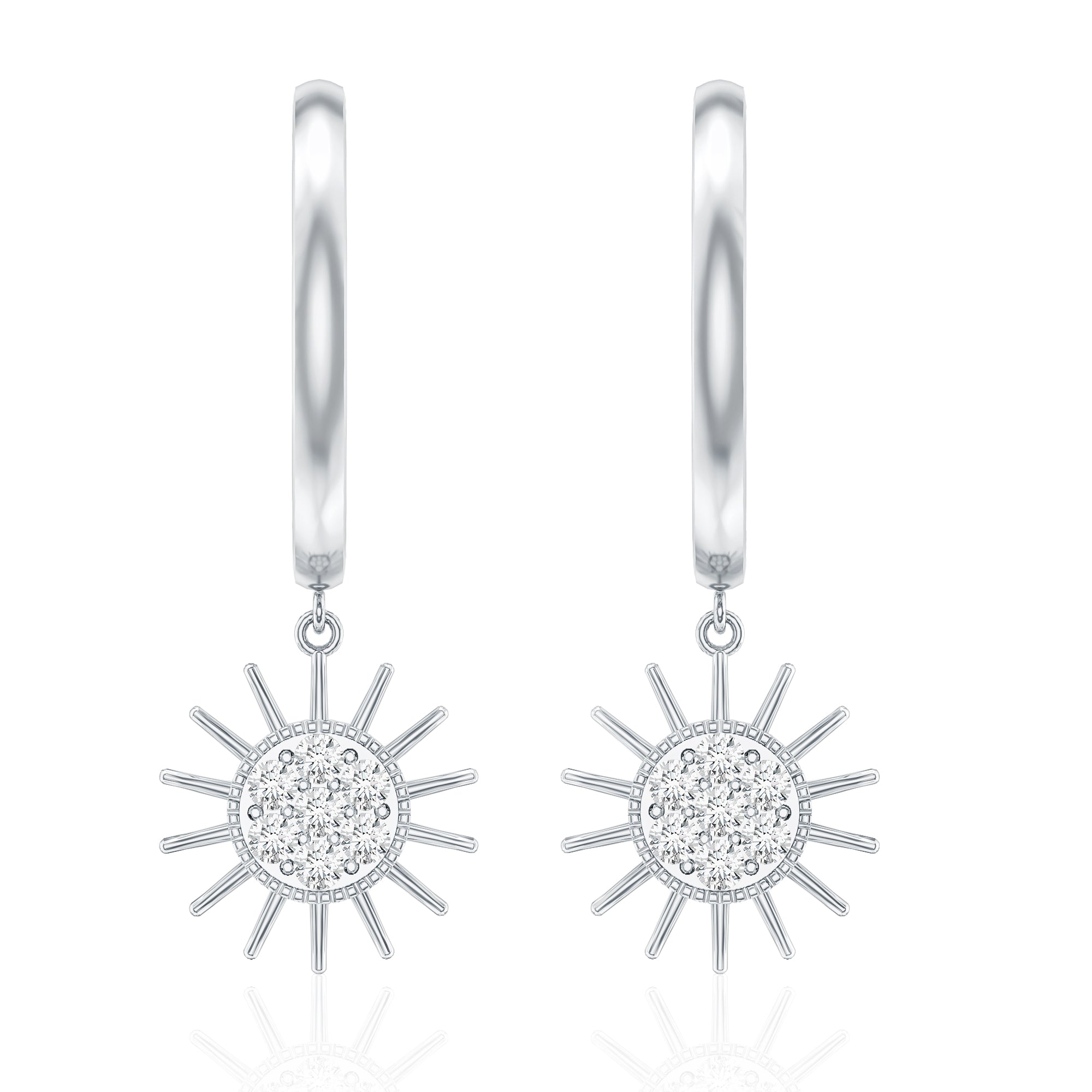 Certified Diamond Sunburst Hoop Earrings Lab - ( EF-VS ) - Rosec Jewels