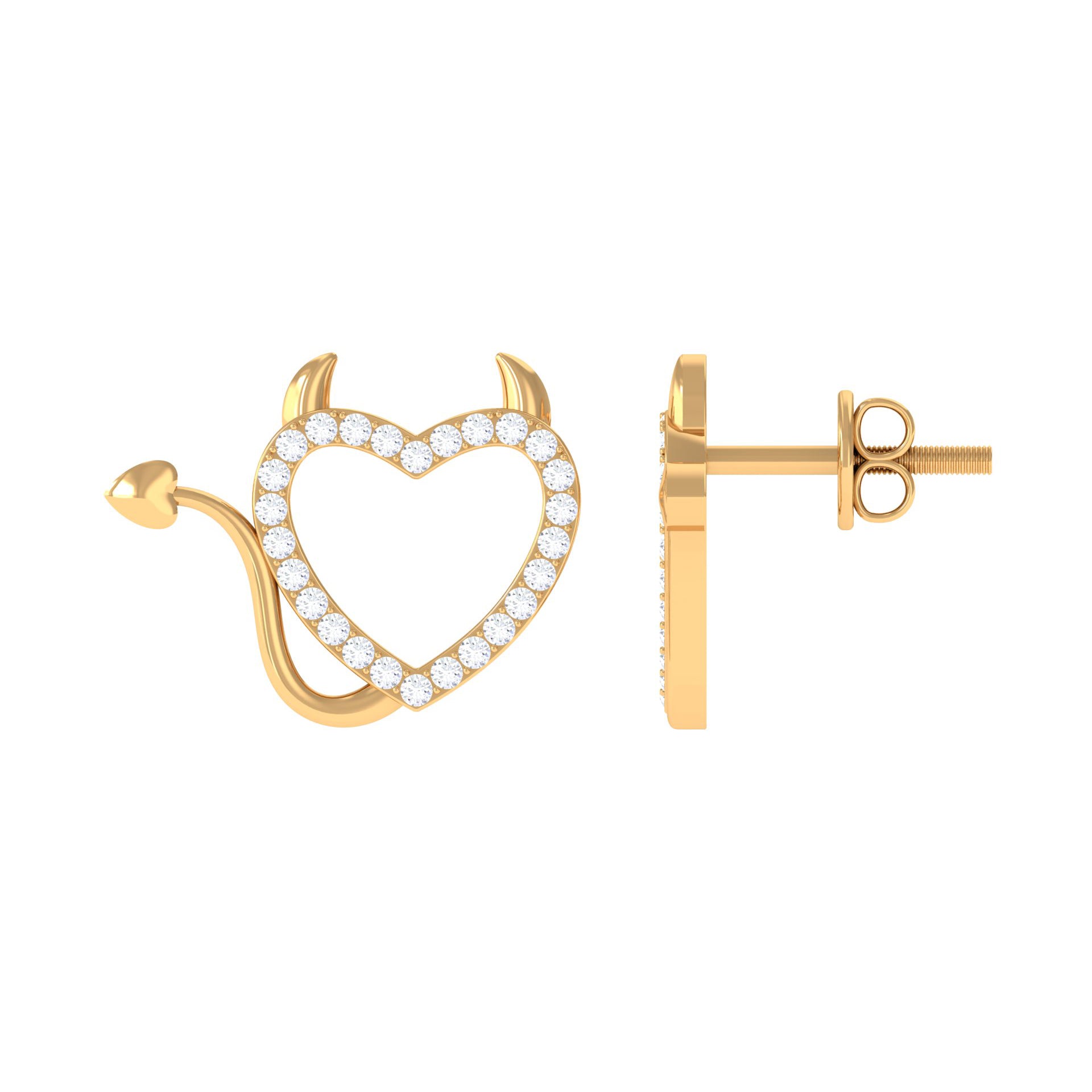 Round Diamond Devil Heart Earrings Lab - ( EF-VS ) - Rosec Jewels