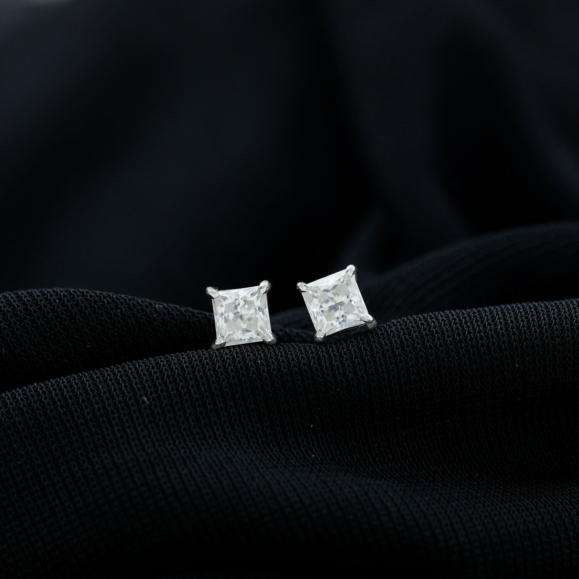 Rosec Jewels-Prong Set Princess Cut Solitaire Diamond Stud Earrings