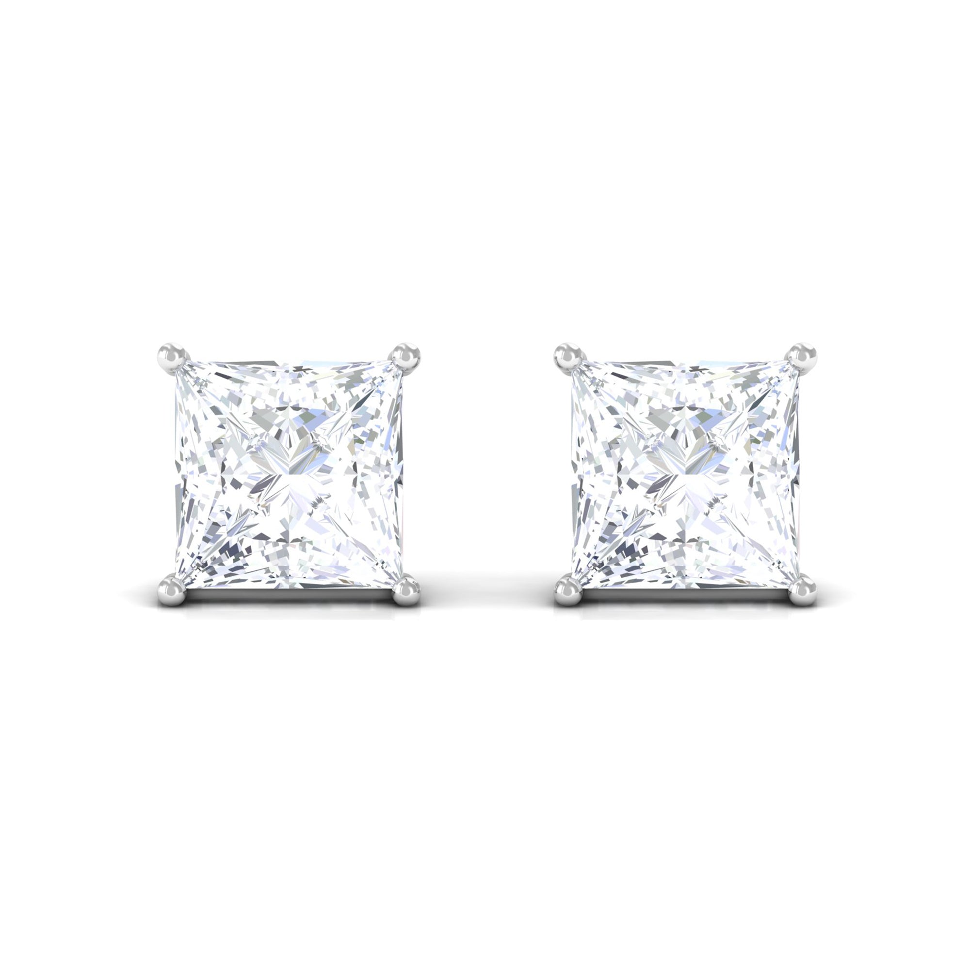 Natural Princess Cut Diamond Stud Earrings with Certificate Lab - ( EF-VS ) - Rosec Jewels