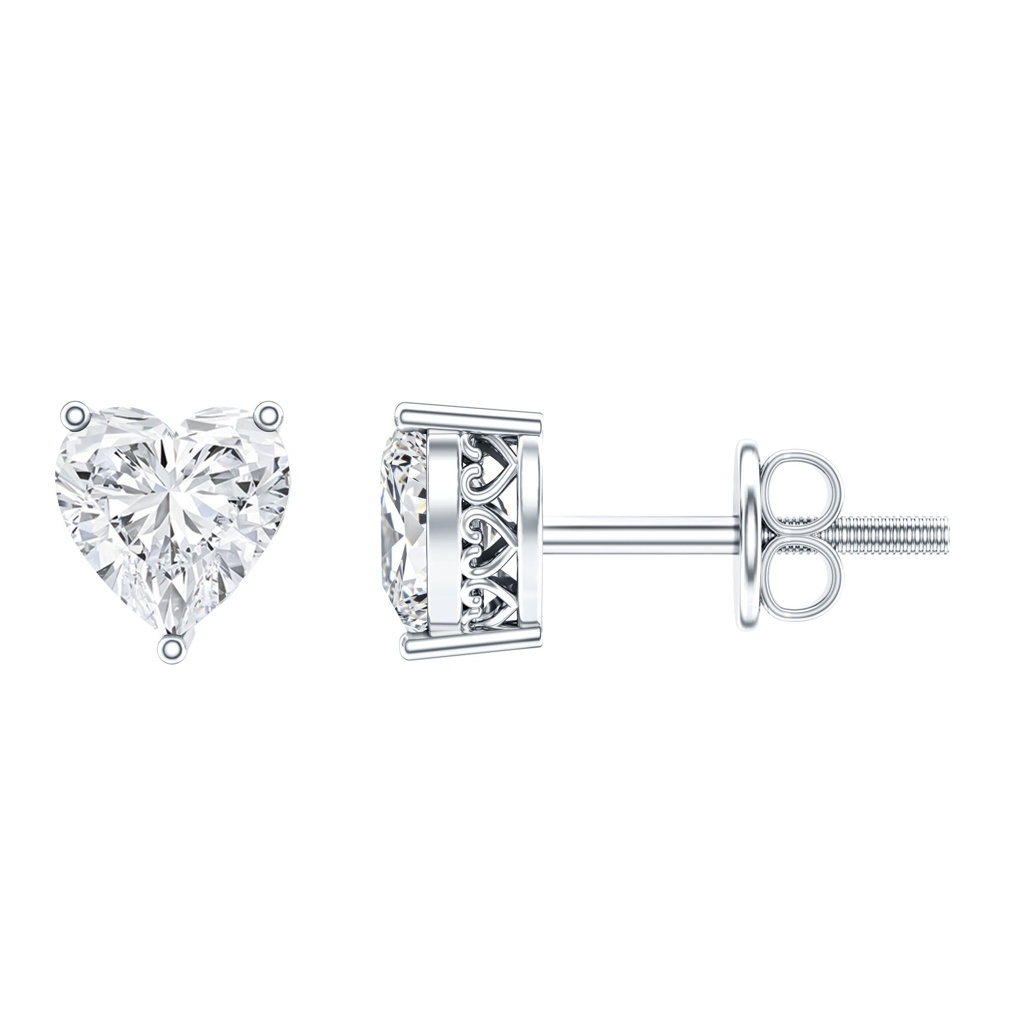 Certified Real Diamond Heart Shaped Earrings with Screw Back Lab - ( EF-VS ) - Rosec Jewels