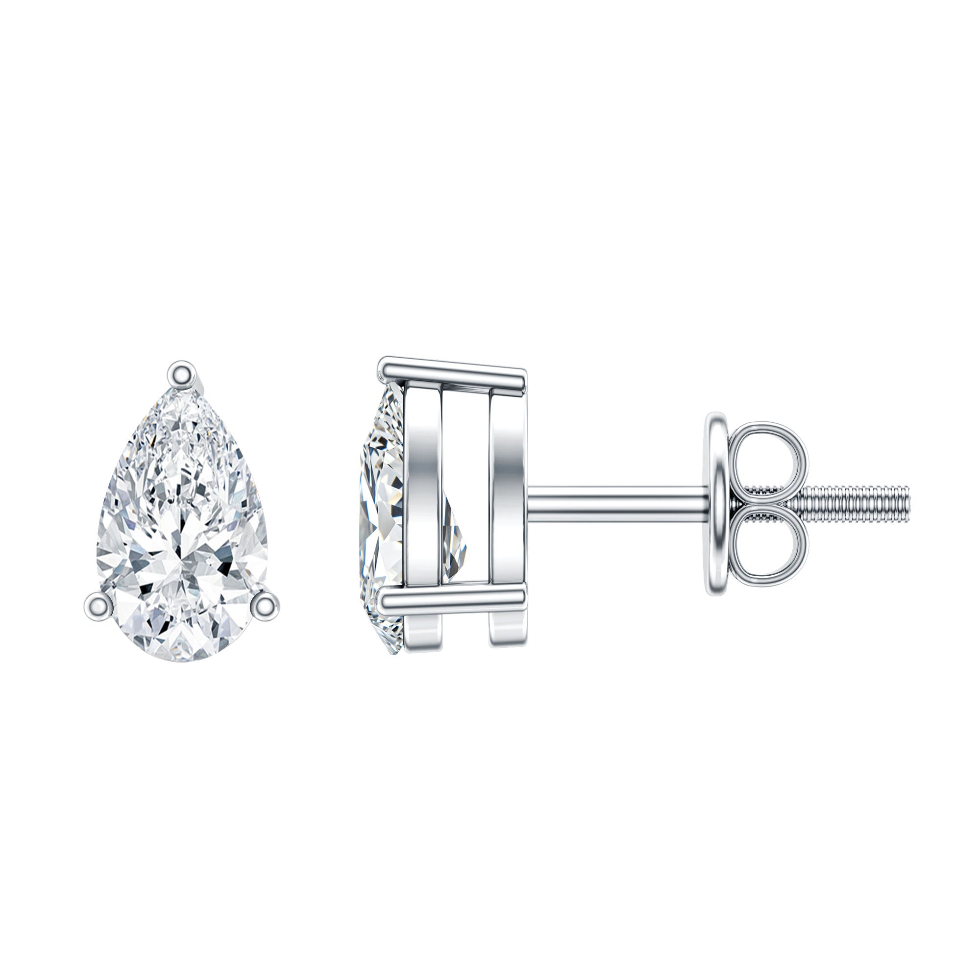 Pear Cut Diamond Solitaire Stud Earrings Lab - ( EF-VS ) - Rosec Jewels