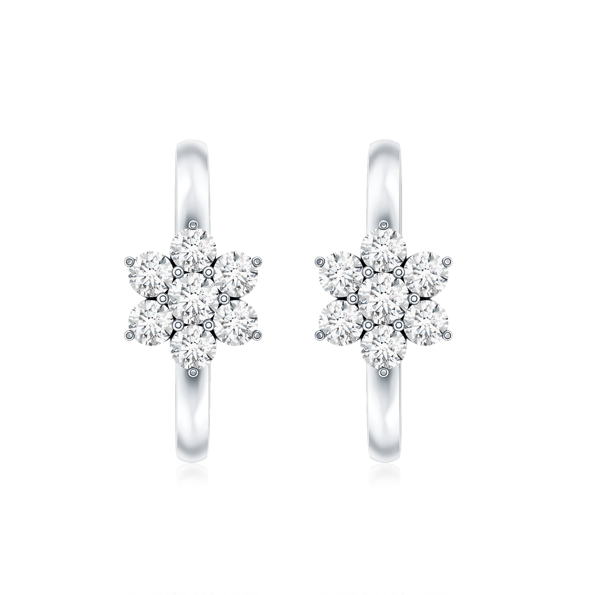 Diamond Flower Hoop Earrings For Her Lab - ( EF-VS ) - Rosec Jewels